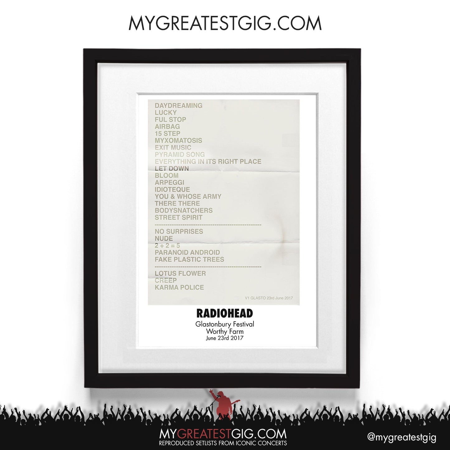 Radiohead - Glastonbury Festival - Jun 23rd 2017 Recreated Setlist Poster