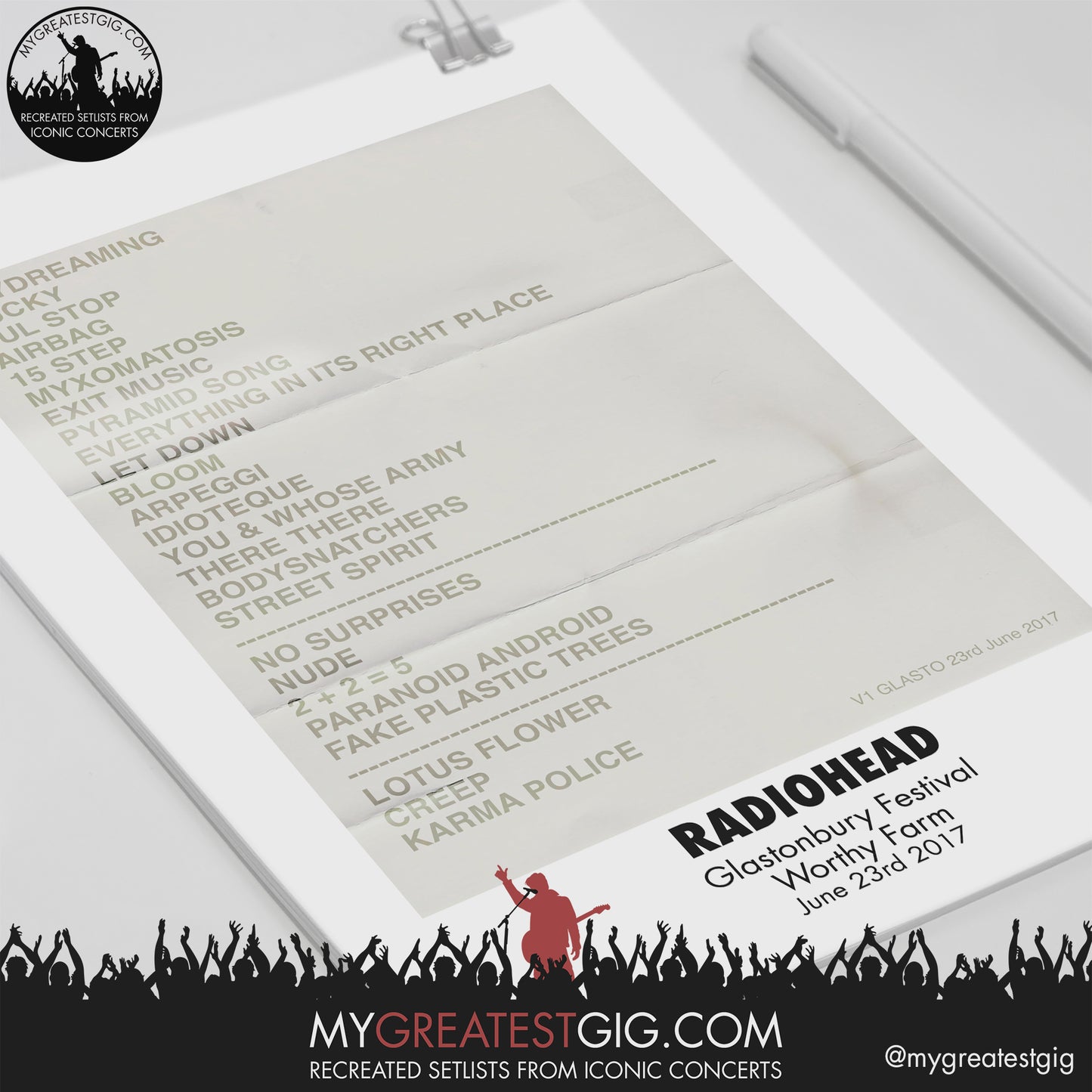 Radiohead - Glastonbury Festival - Jun 23rd 2017 Recreated Setlist Poster