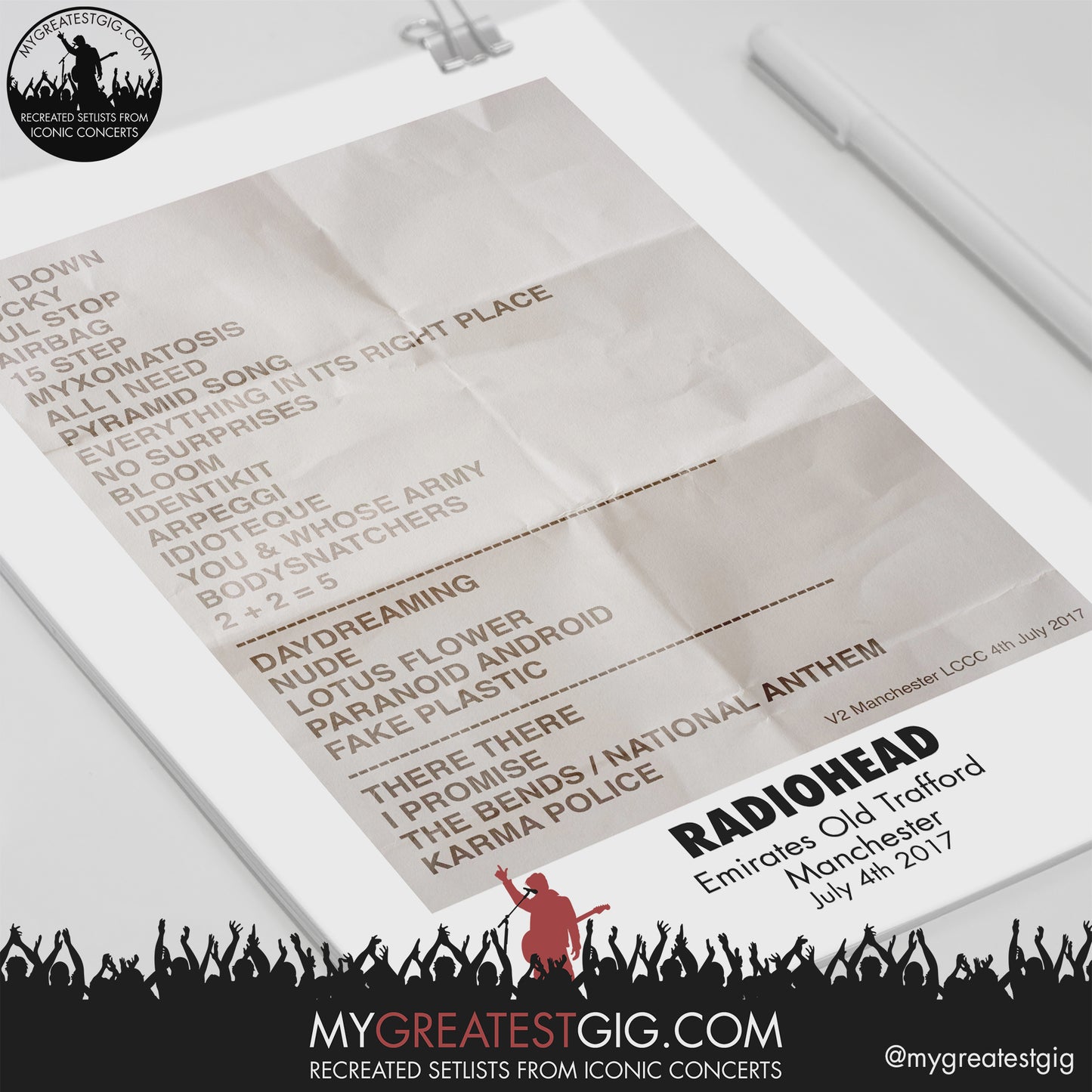 Radiohead - Manchester - Jul 4th 2017 Recreated Setlist Poster