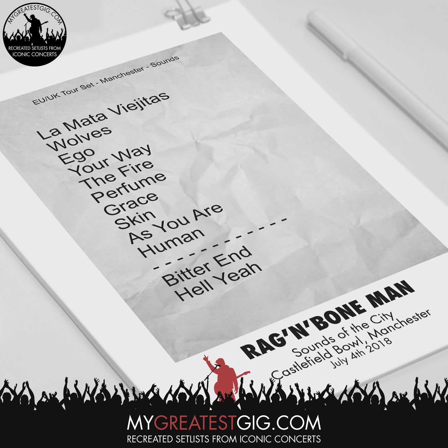 Rag 'N' Bone Man - Manchester - Jul 4th 2018 Recreated Set List Poster