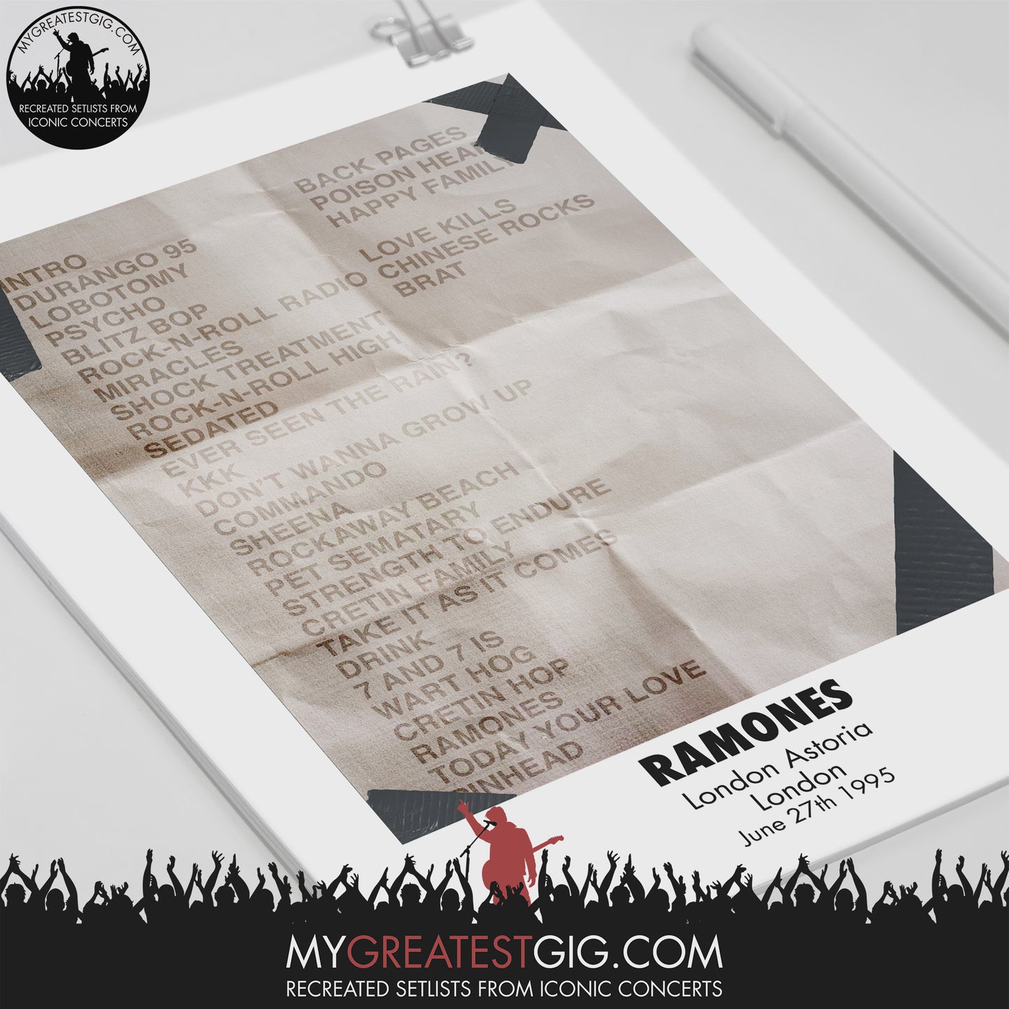 Ramones - London - Jun 27th 1995 Recreated Set List Poster