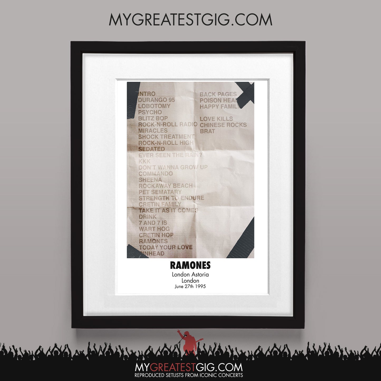 Ramones - London - Jun 27th 1995 Recreated Set List Poster