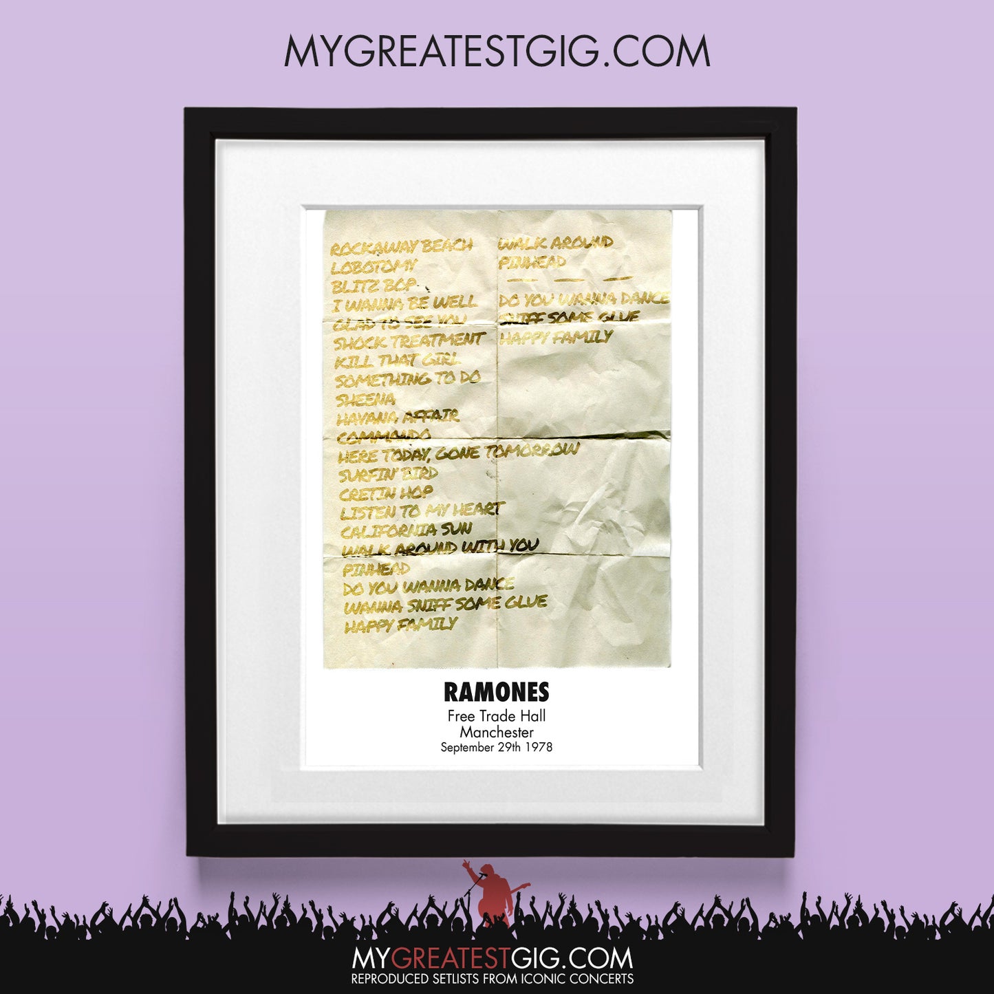 Ramones - Manchester - Sep 29th 1978 Recreated Set List Poster