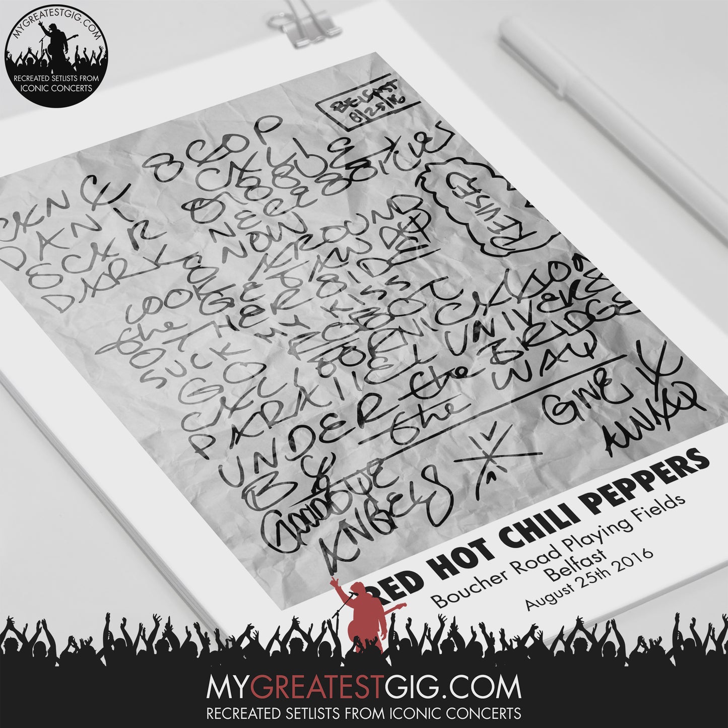 Red Hot Chili Peppers - Belfast - Aug 25th 2016 Recreated Set List Poster