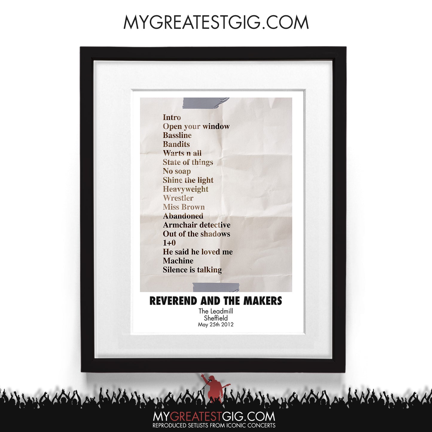 Reverend And The Makers - The Leadmill - Sheffield - May 25th 2012 Recreated Setlist Poster