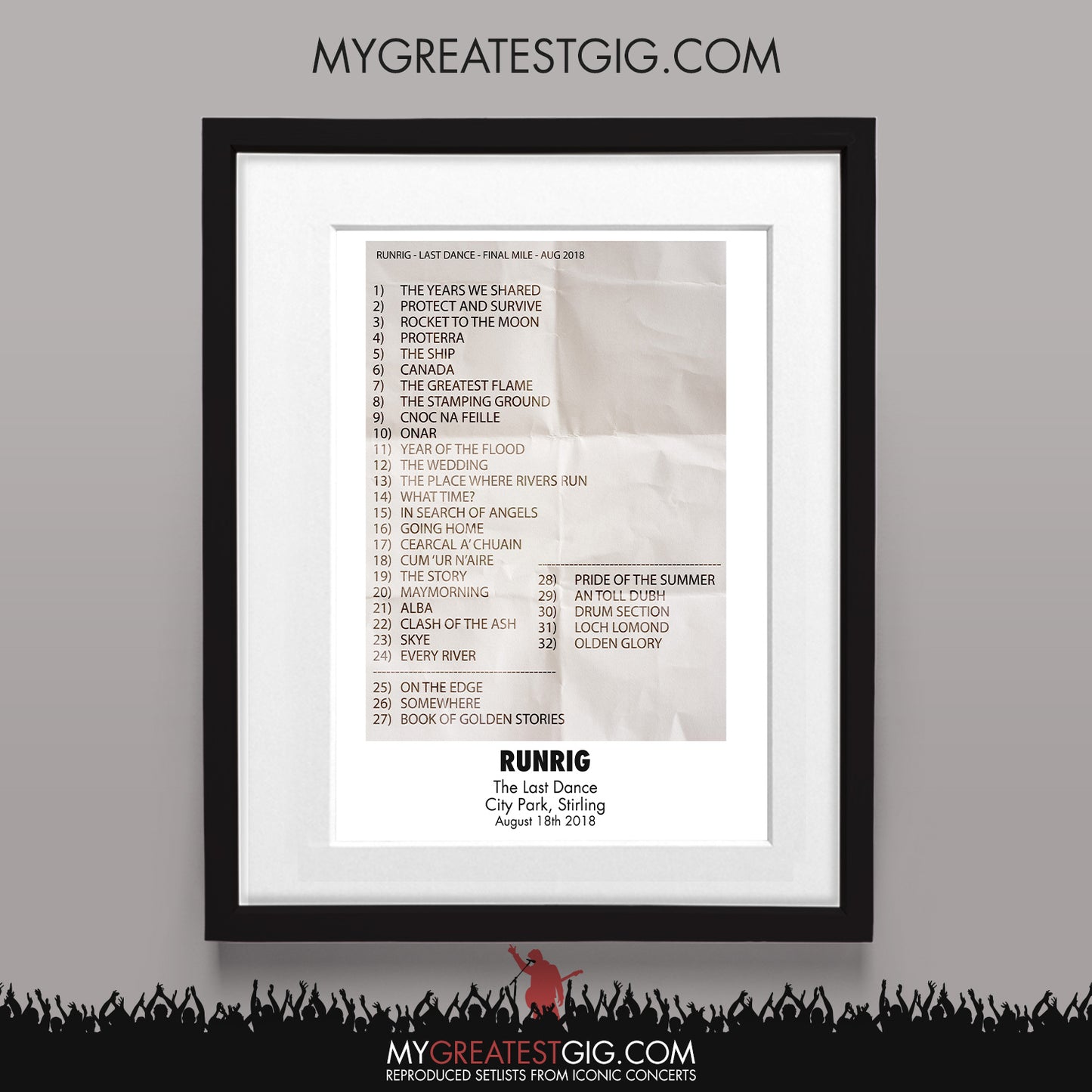 Runrig - Stirling - Aug 18th 2018 Recreated Set List Poster