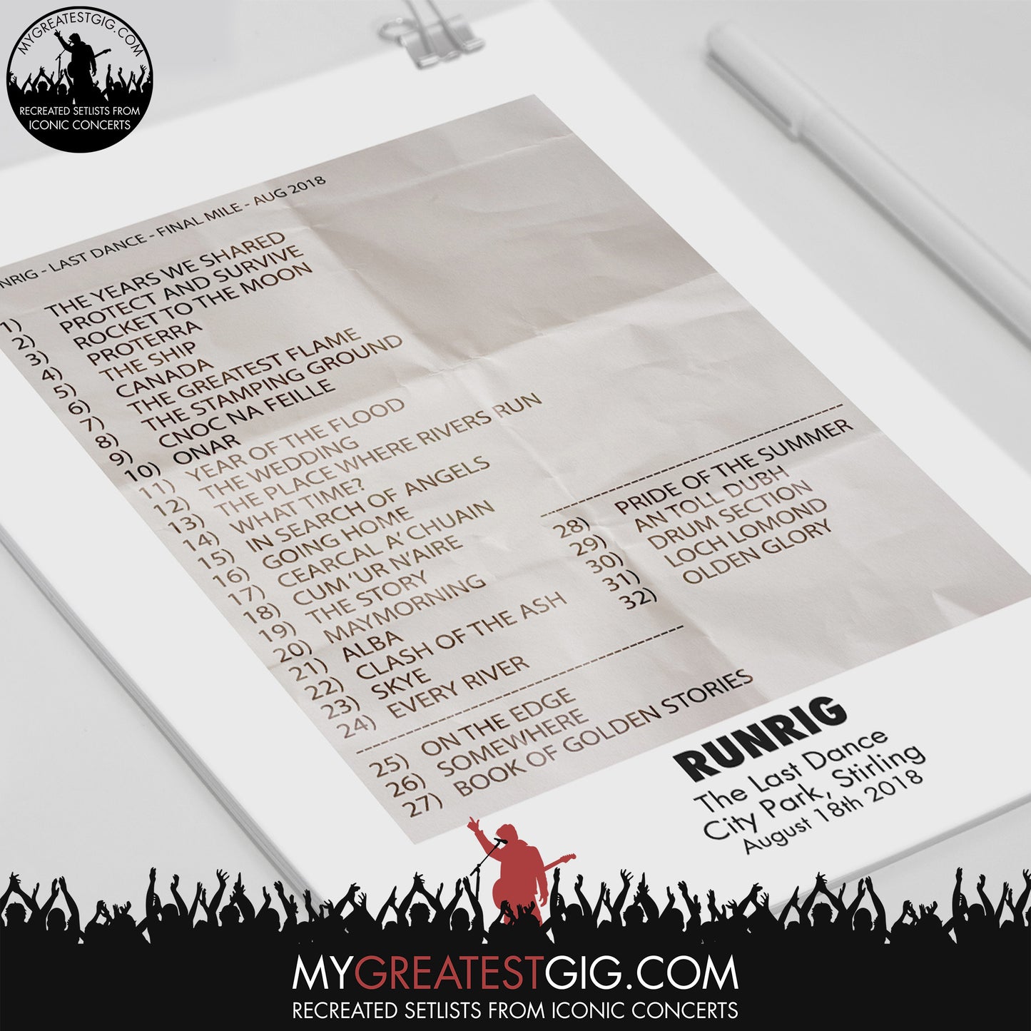 Runrig - Stirling - Aug 18th 2018 Recreated Set List Poster