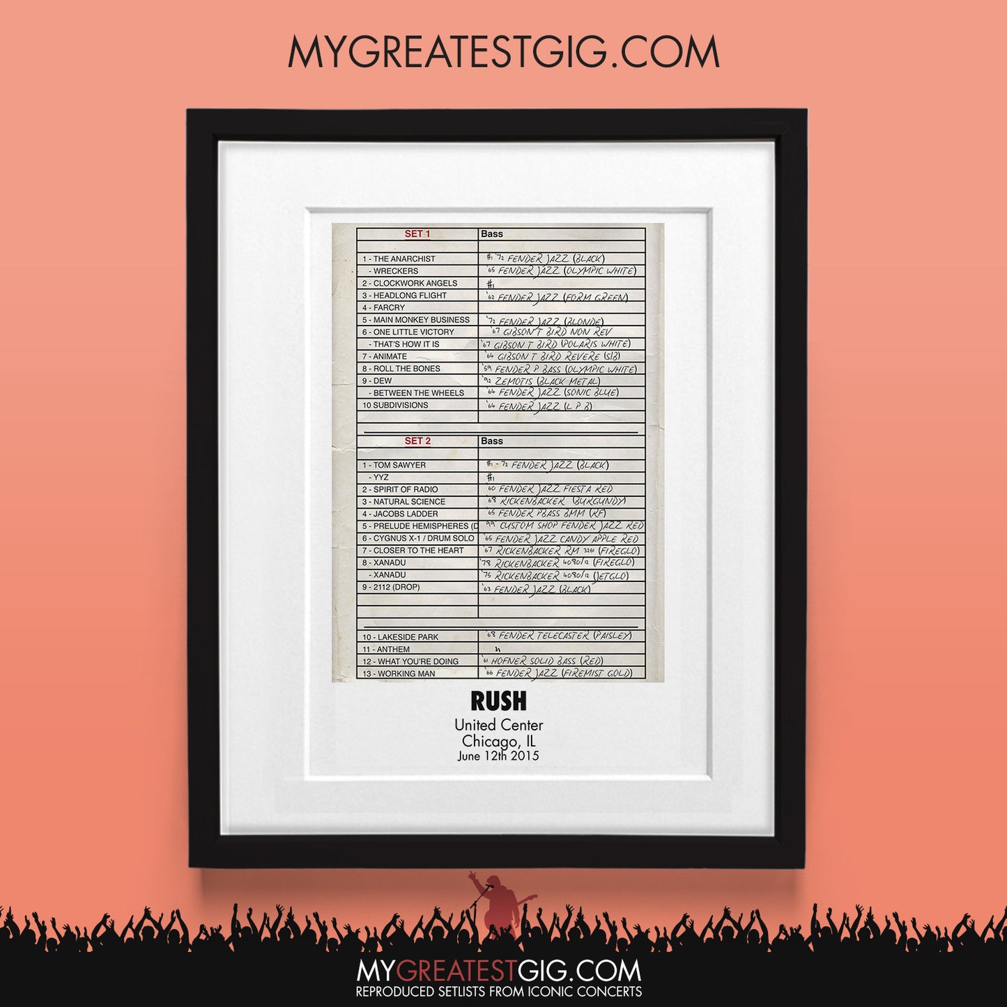 Rush - Chicago - Jun 12th 2015 Recreated Set List Poster
