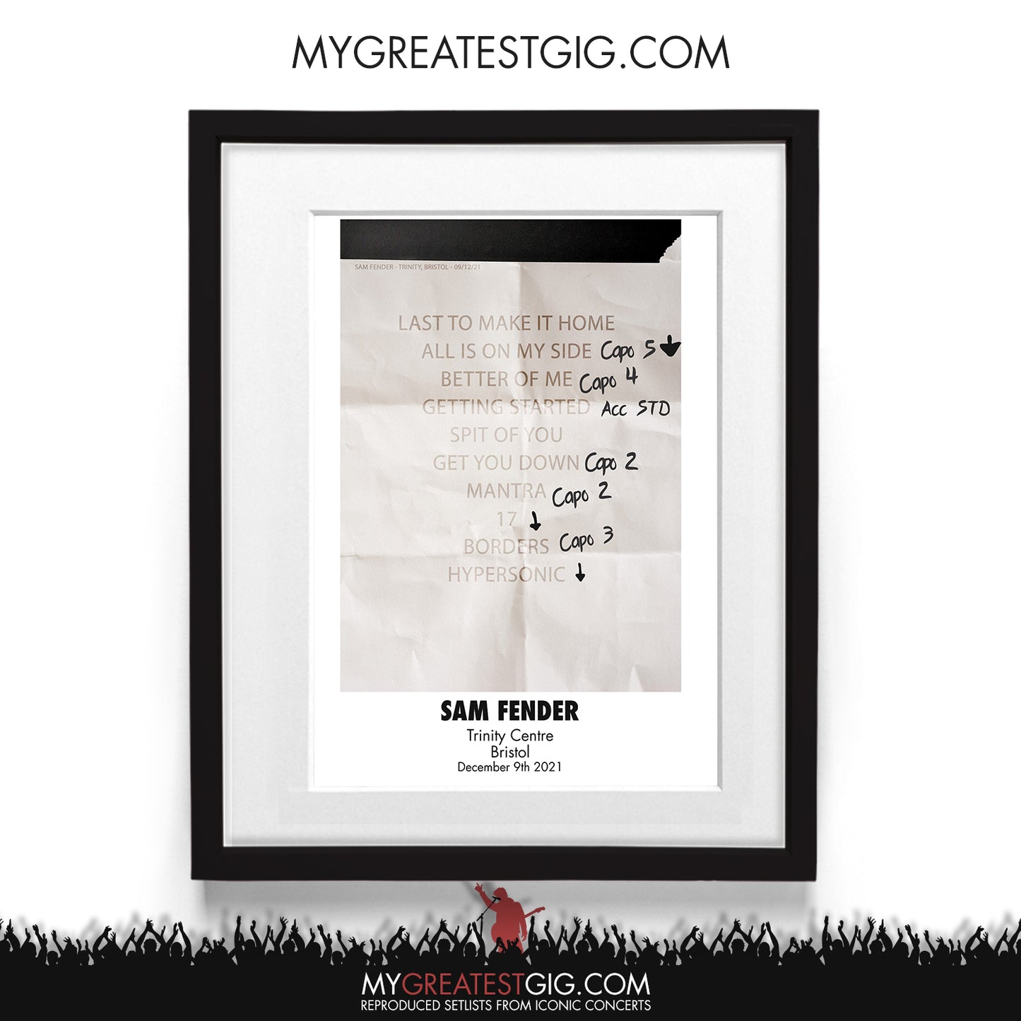 Sam Fender - Bristol - Dec 9th 2021 Recreated Setlist Poster