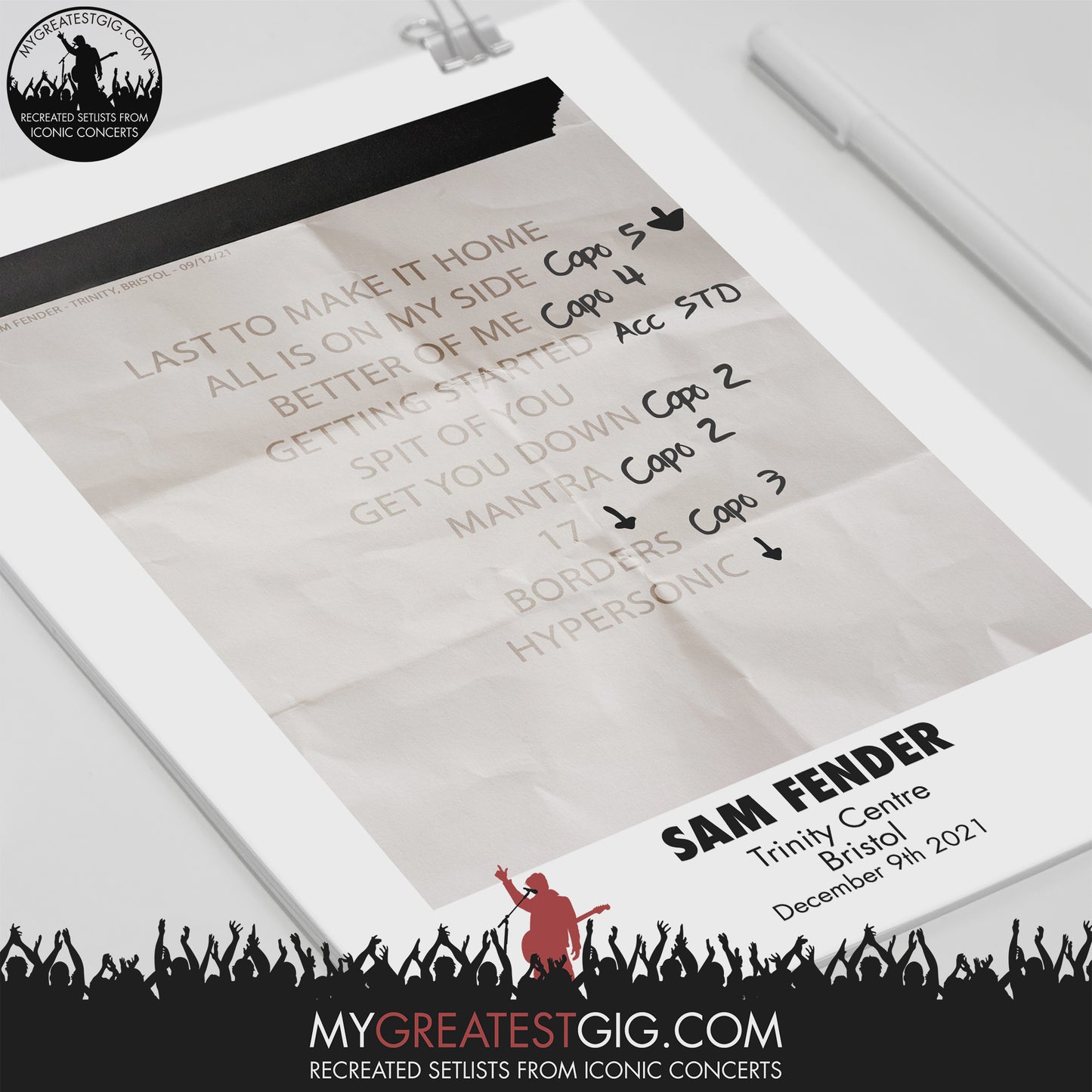 Sam Fender - Bristol - Dec 9th 2021 Recreated Setlist Poster