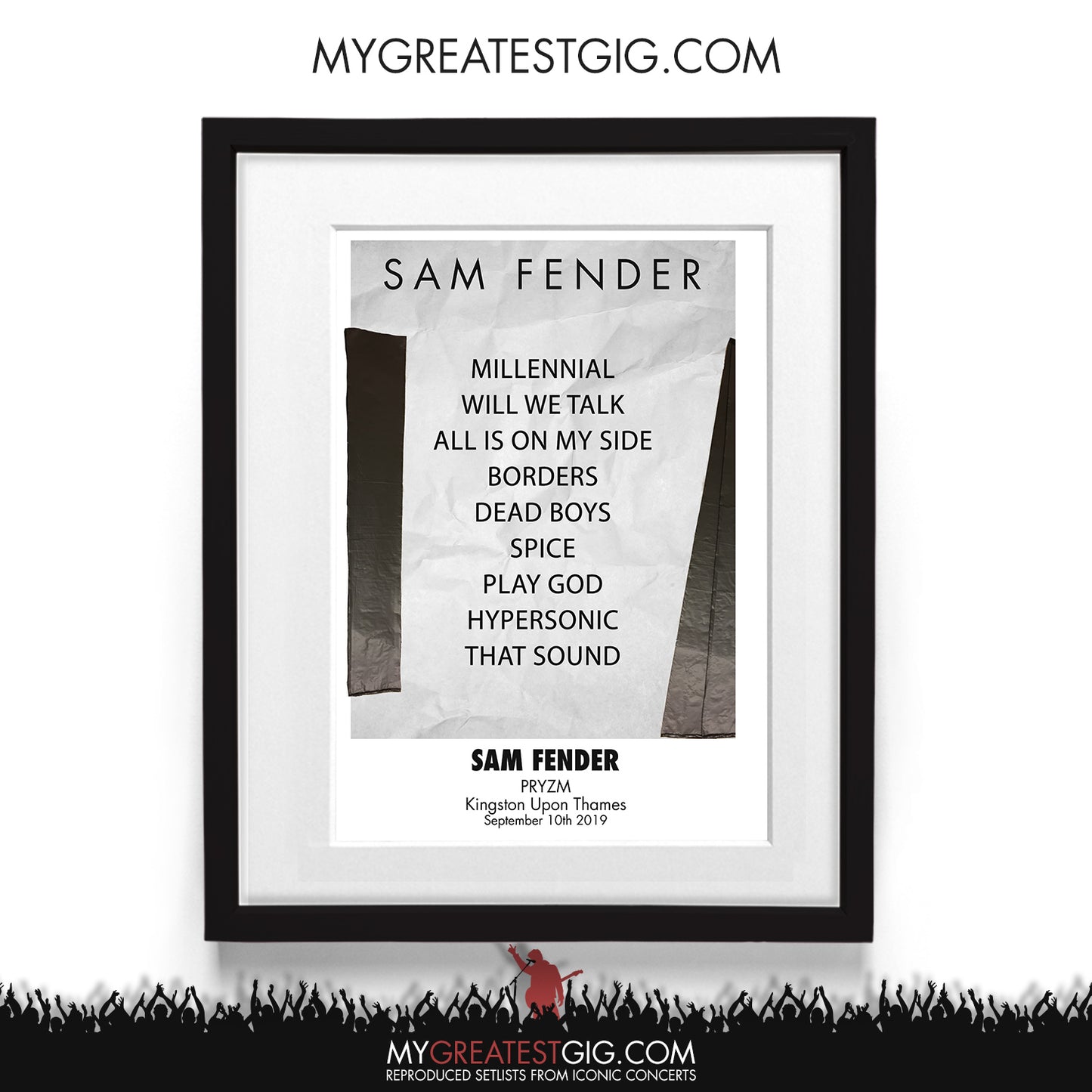Sam Fender - PRYZM - Sep 10th 2019 Recreated Setlist Poster