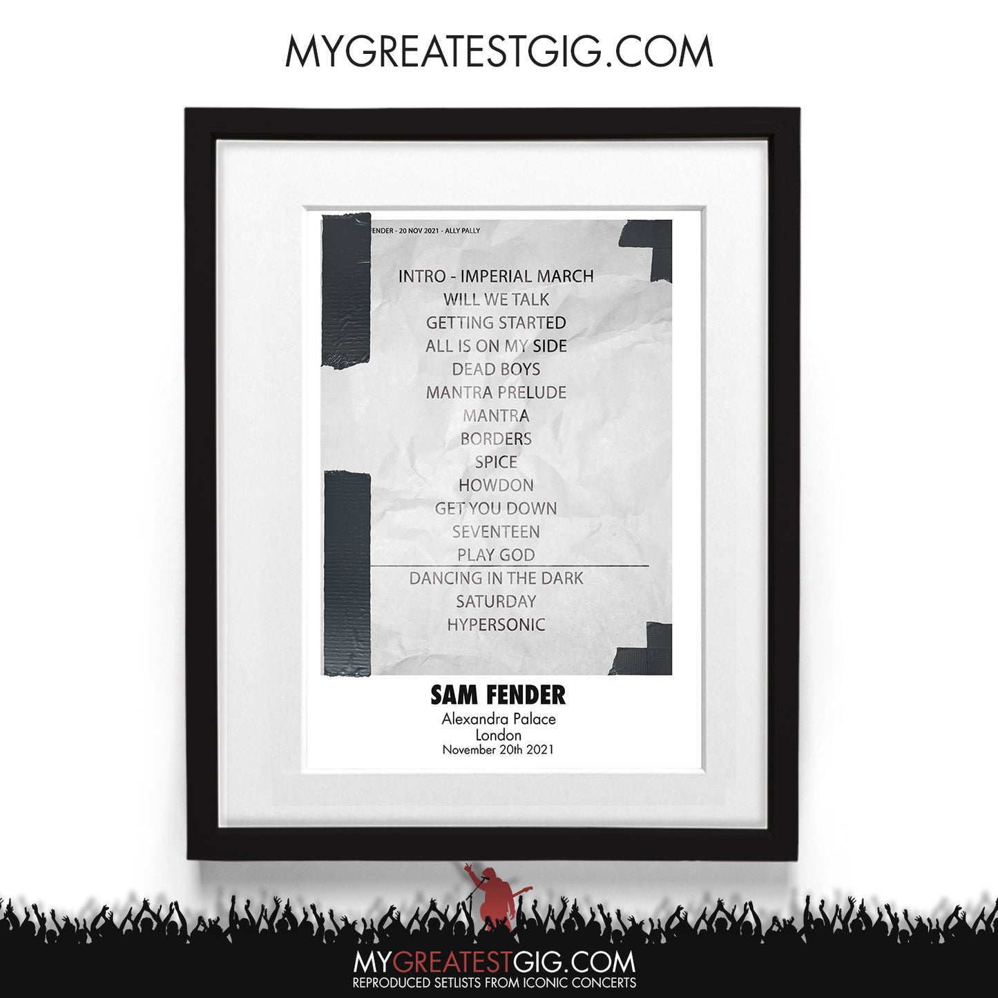 Sam Fender - London - Nov 20th 2021 Recreated Setlist Poster