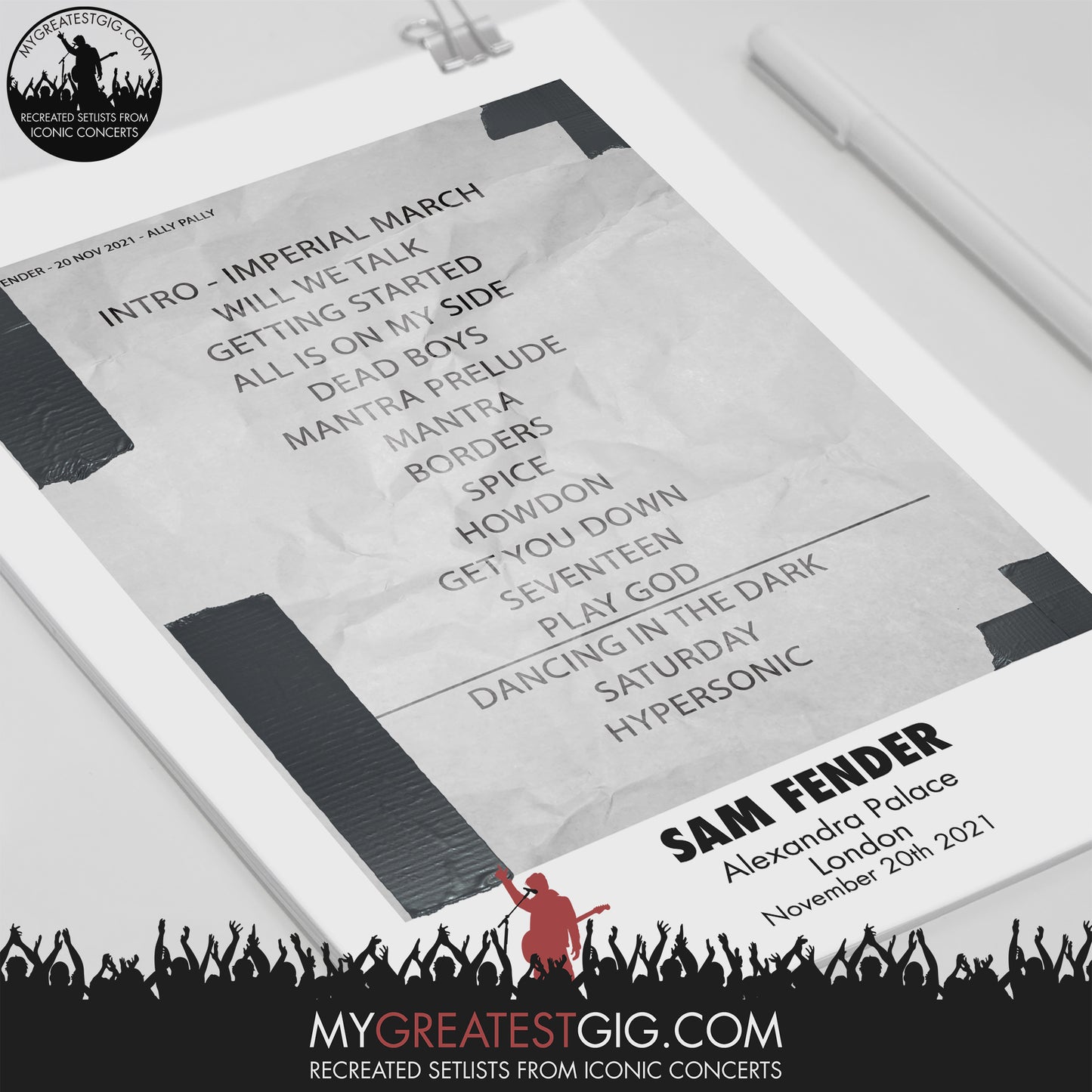 Sam Fender - London - Nov 20th 2021 Recreated Setlist Poster