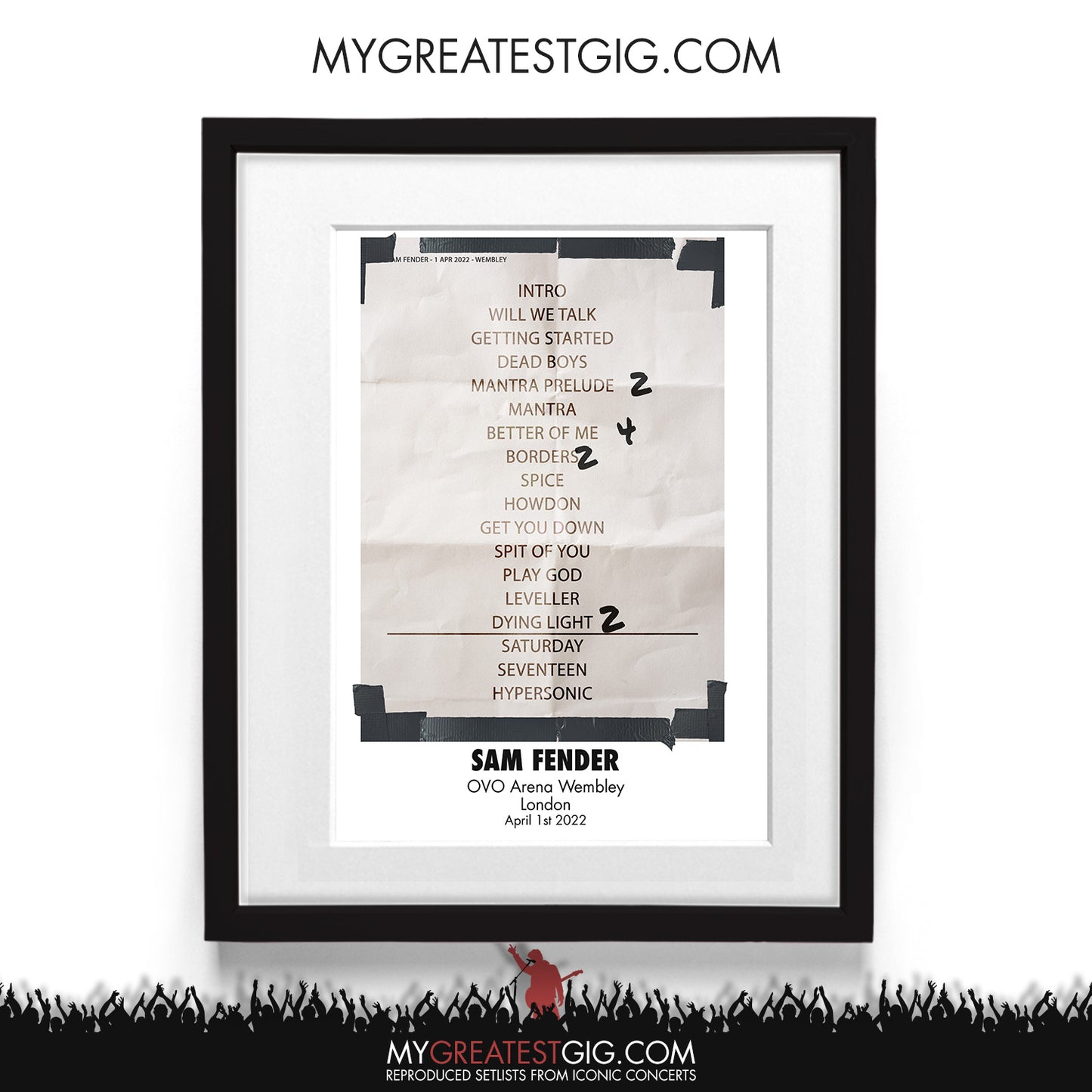 Sam Fender - London - Apr 1st 2022 Recreated Setlist Poster