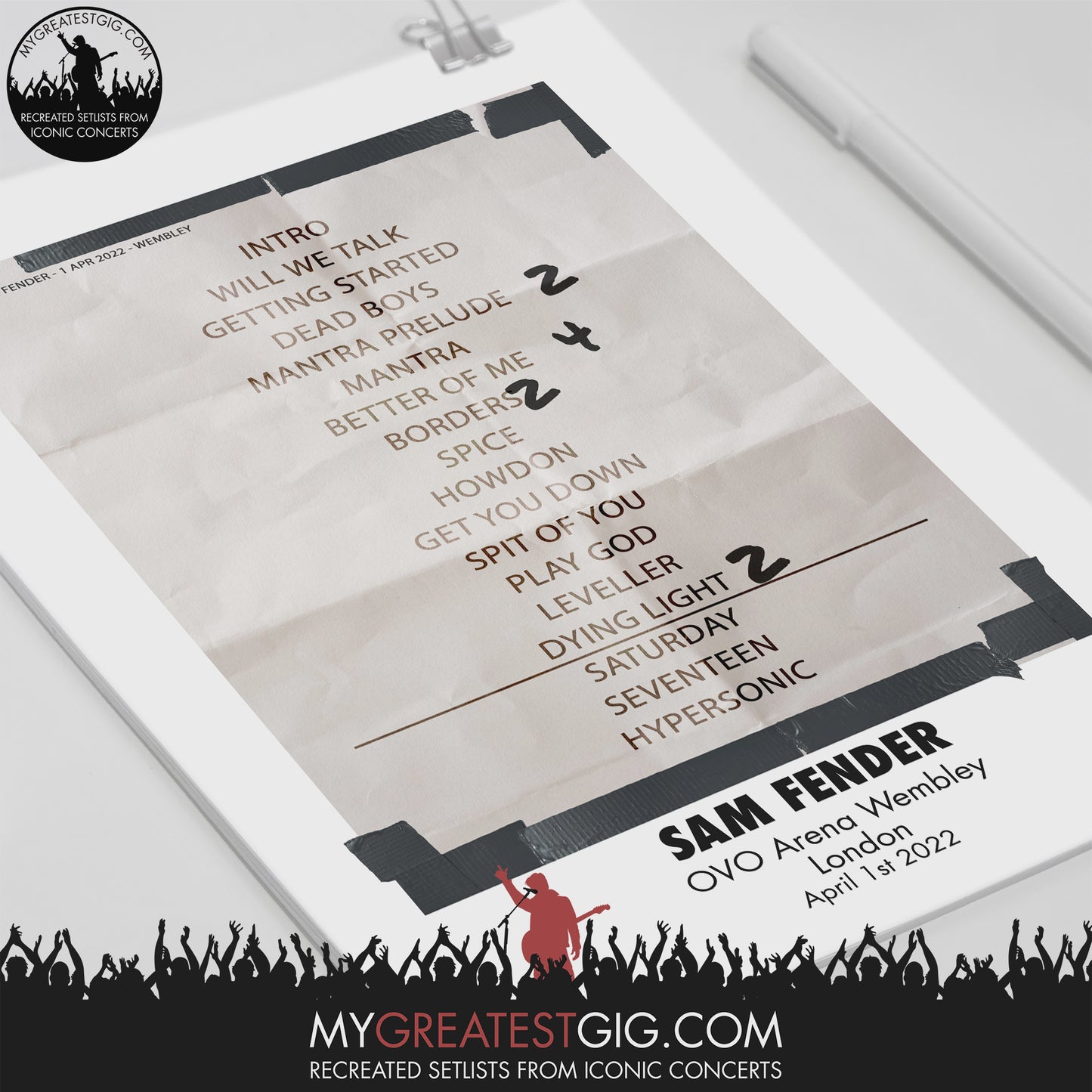 Sam Fender - London - Apr 1st 2022 Recreated Setlist Poster