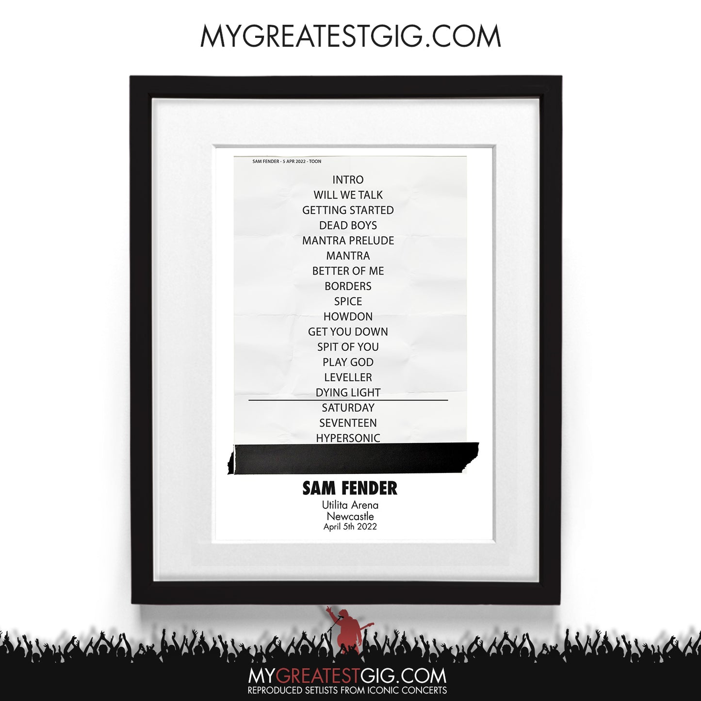 Sam Fender - Newcastle - Apr 5th 2022 Recreated Setlist Poster