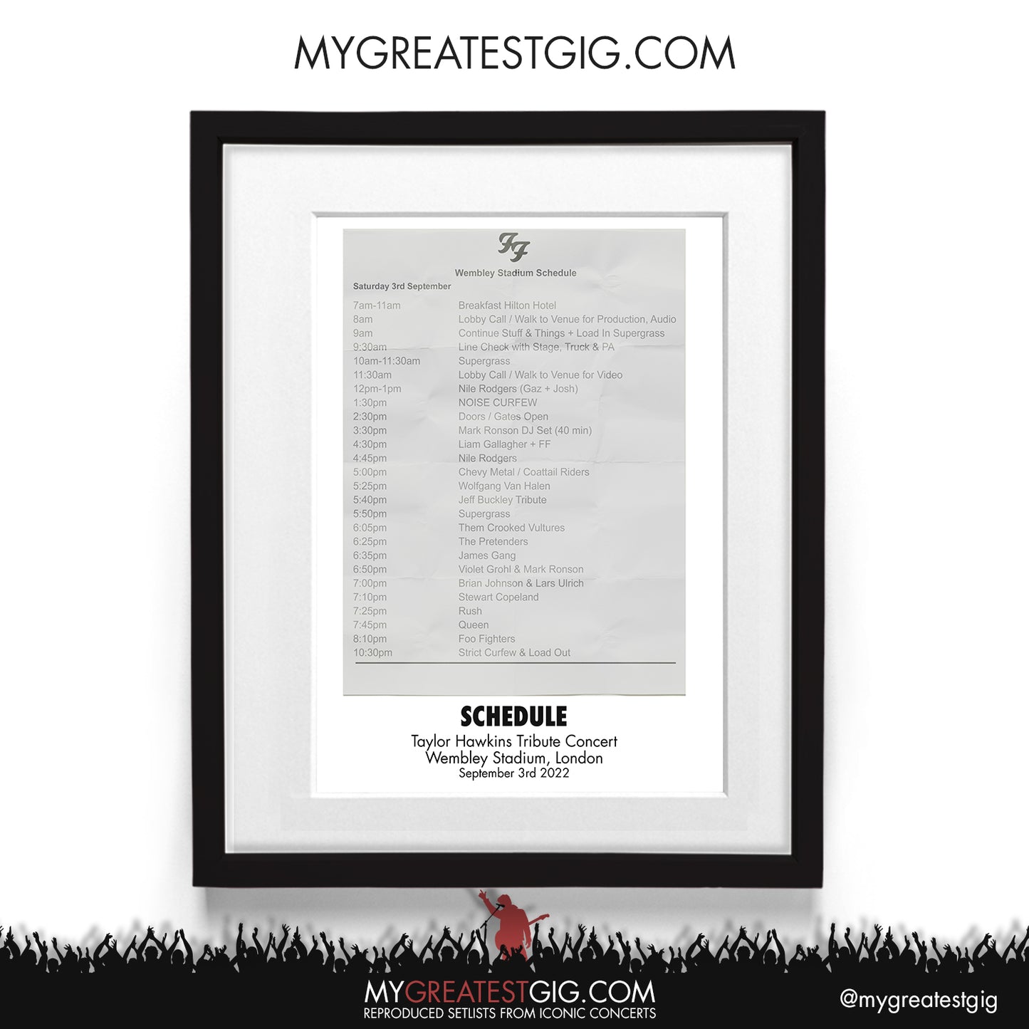 Foo Fighters - Taylor Hawkins Tribute - Wembley - Sep 3rd 2022 Recreated Setlist Poster