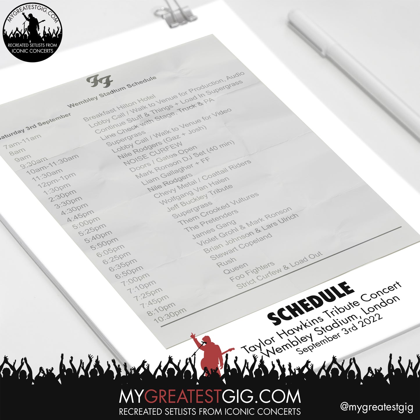 Foo Fighters - Taylor Hawkins Tribute - Wembley - Sep 3rd 2022 Recreated Setlist Poster