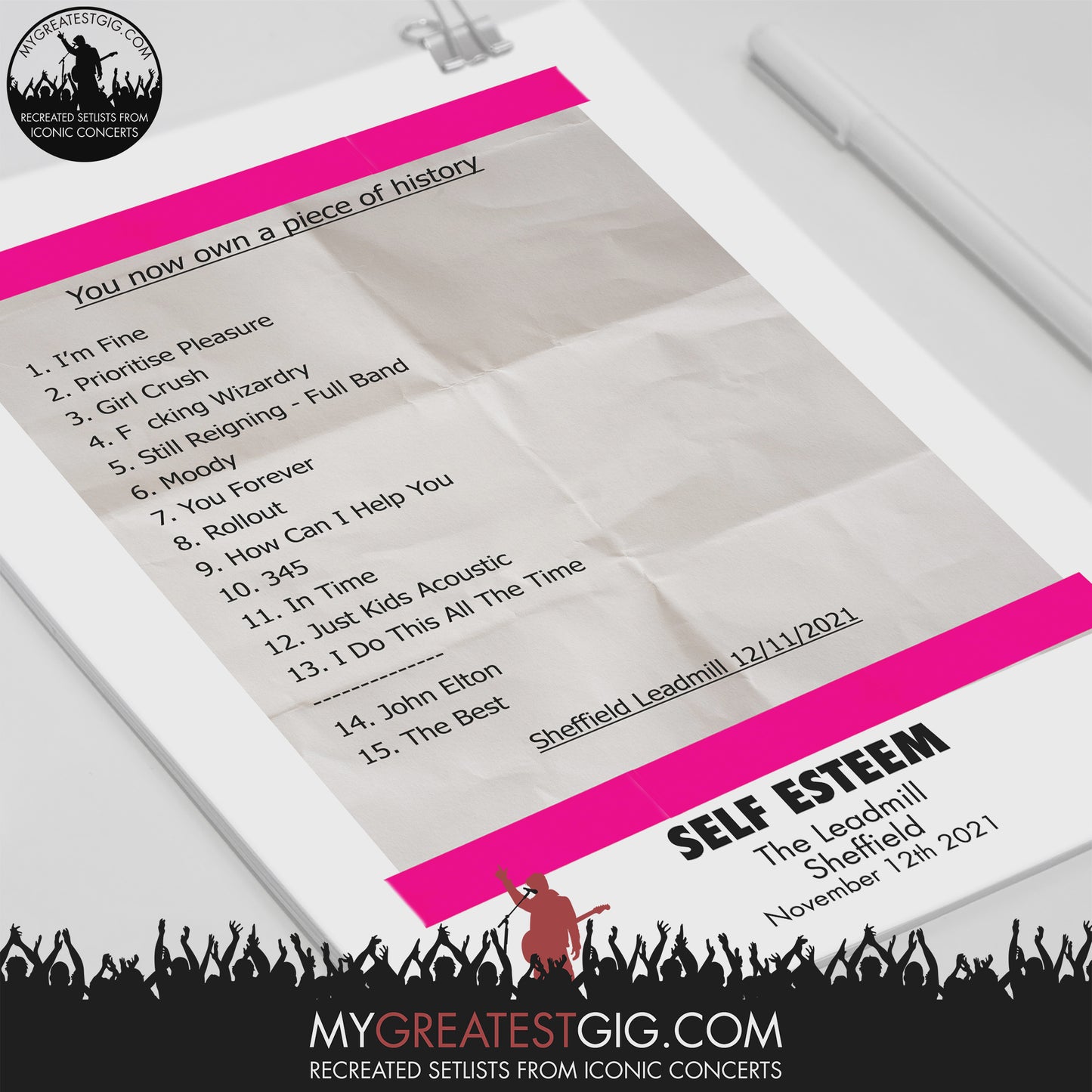 Self Esteem - The Leadmill - Sheffield - Nov 12th 2021 Recreated Setlist Poster