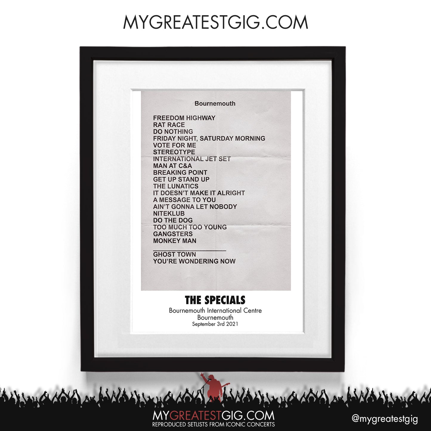 The Specials - Bournemouth - Sep 3rd 2021 Recreated Setlist Poster