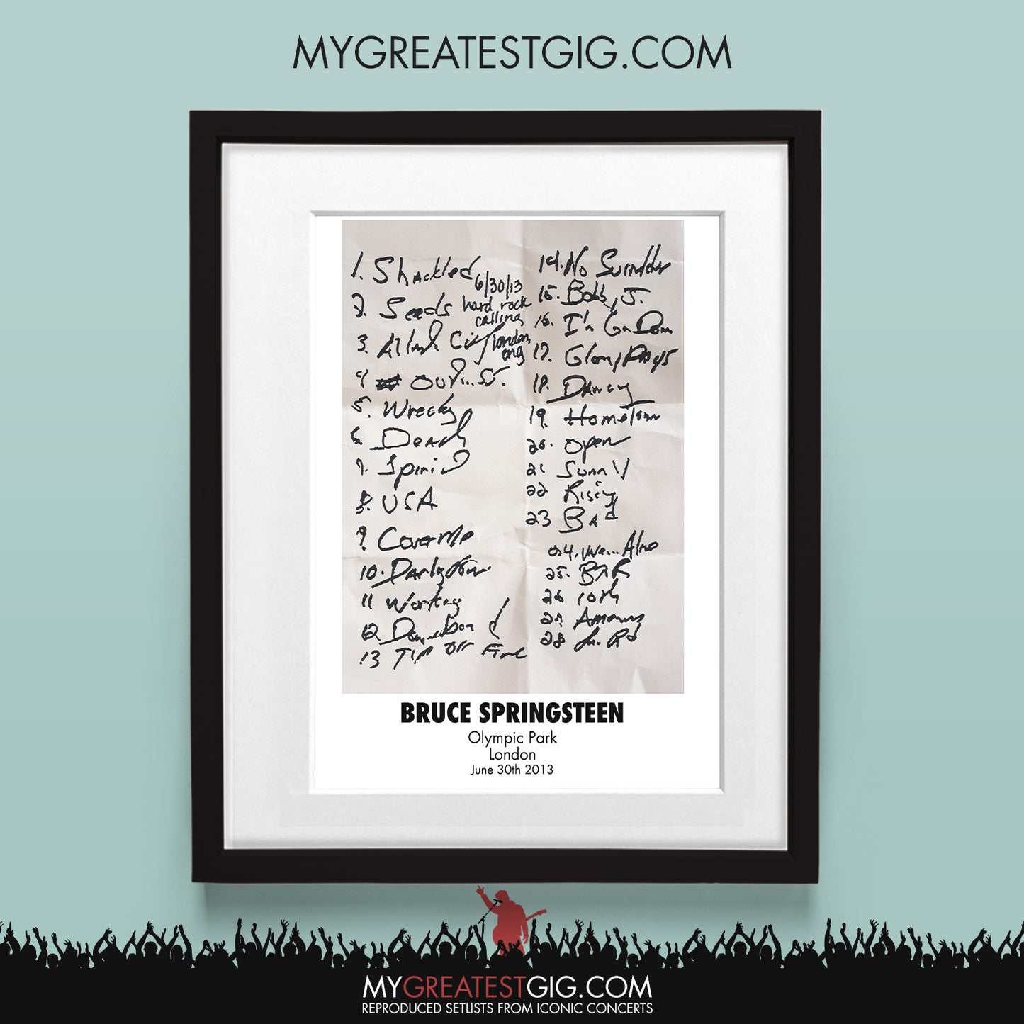 Bruce Springsteen - London - Jun 30th 2013 Recreated Set List Poster