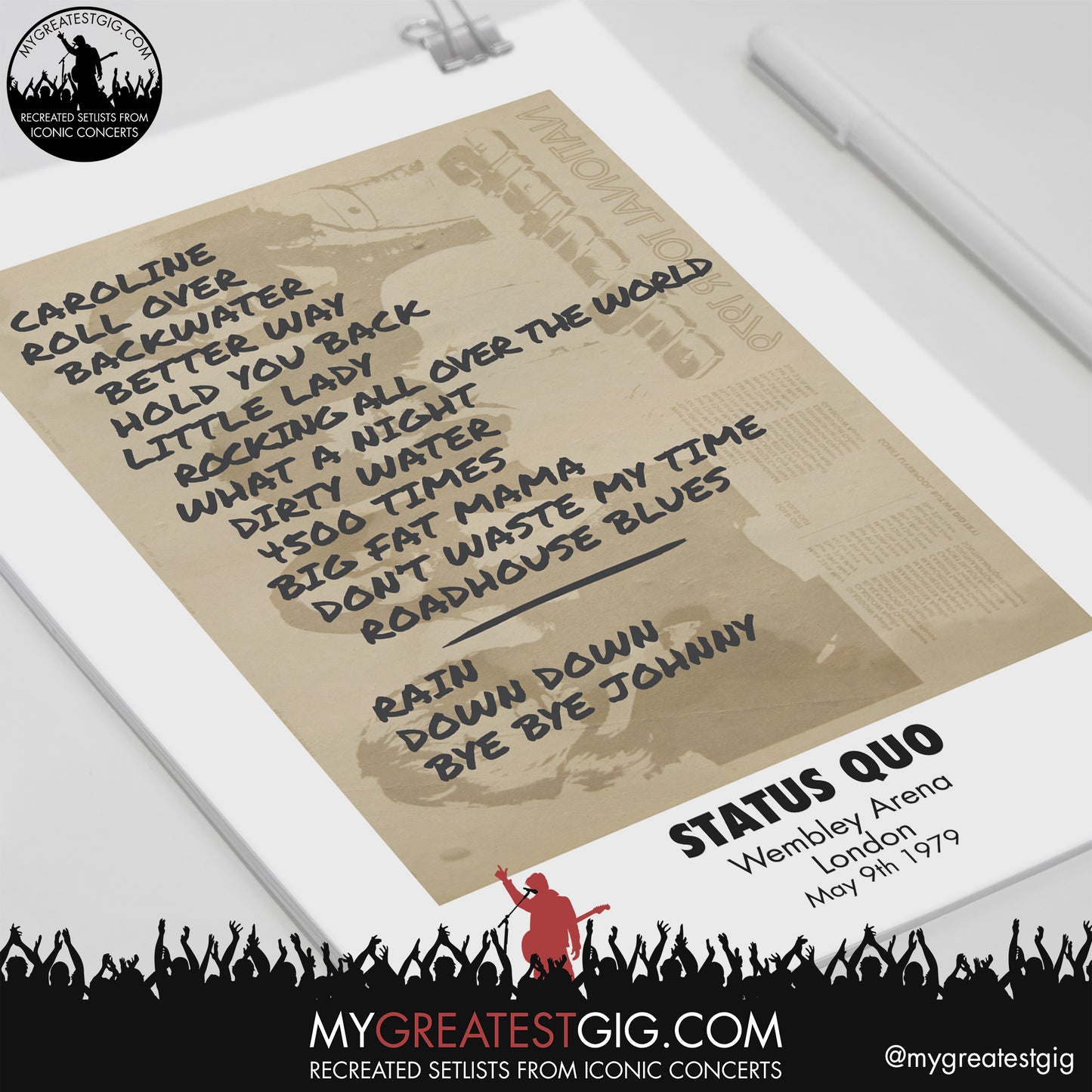 Status Quo - London - May 9th 1979 Recreated Setlist Poster