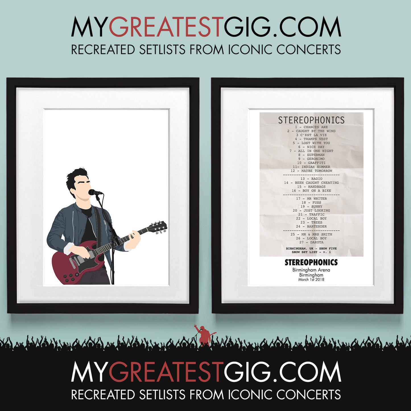 Stereophonics - Birmingham - Mar 1st 2018 Recreated Set List Poster & Illustration Bundle