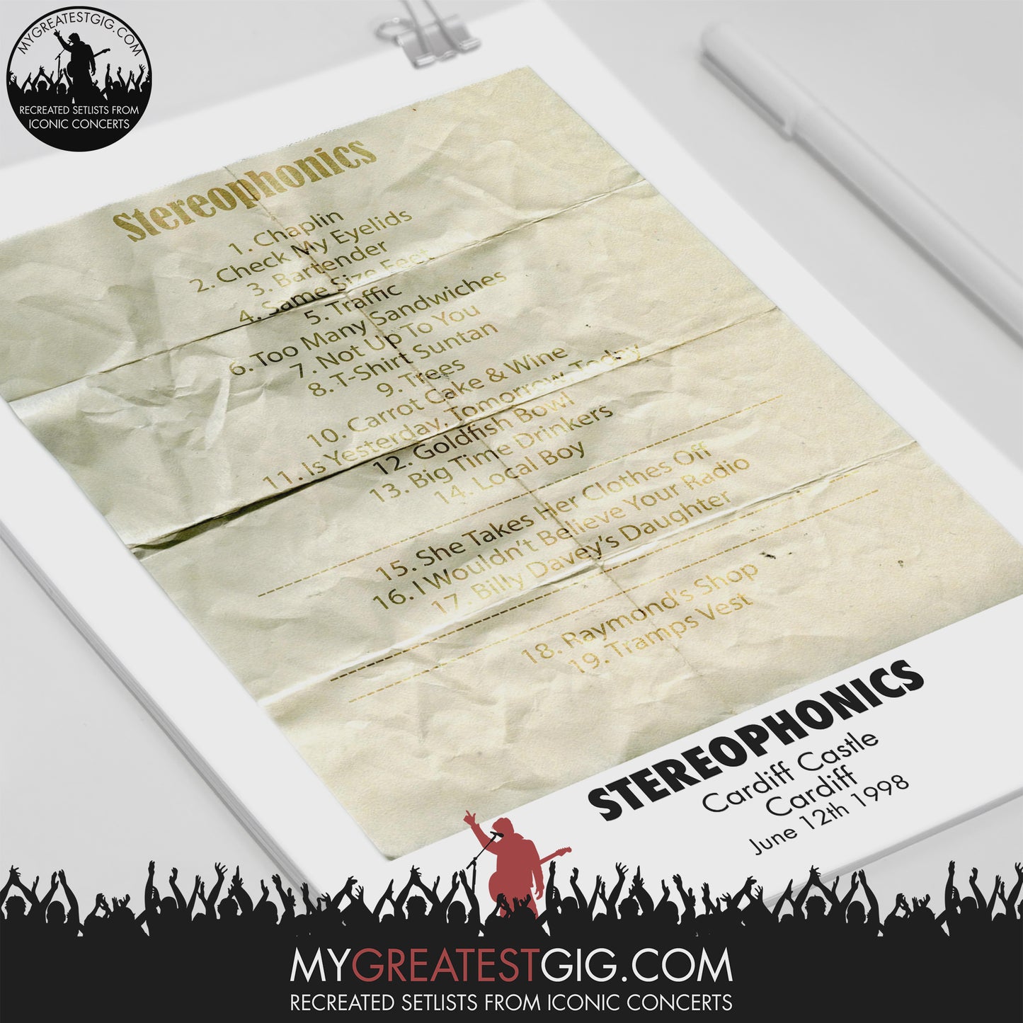 Stereophonics - Cardiff - Jun 12th 1998 Recreated Setlist Poster