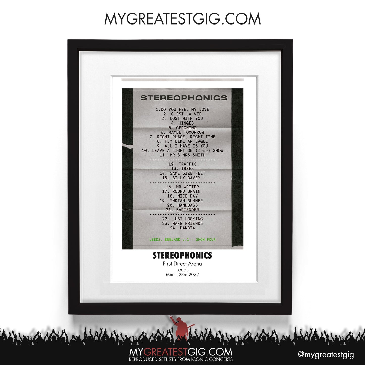 Stereophonics - Leeds - Mar 23rd 2022 Recreated Setlist Poster