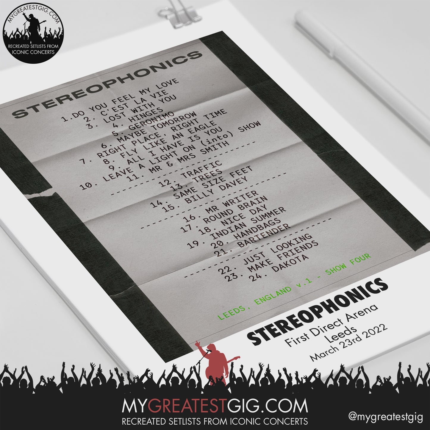 Stereophonics - Leeds - Mar 23rd 2022 Recreated Setlist Poster
