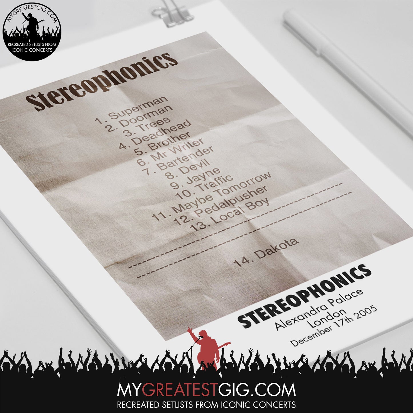Stereophonics - London - Dec 17th 2005 Recreated Set List Poster