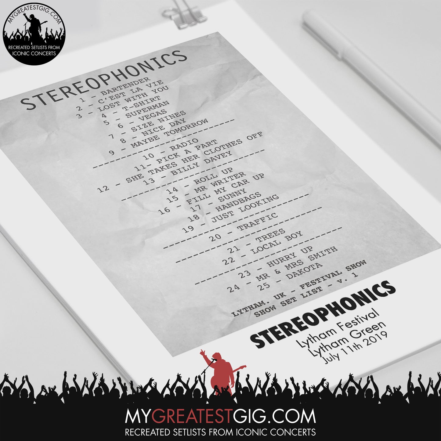 Stereophonics - Lytham Festival - Jul 11th 2019 Recreated Set List Poster