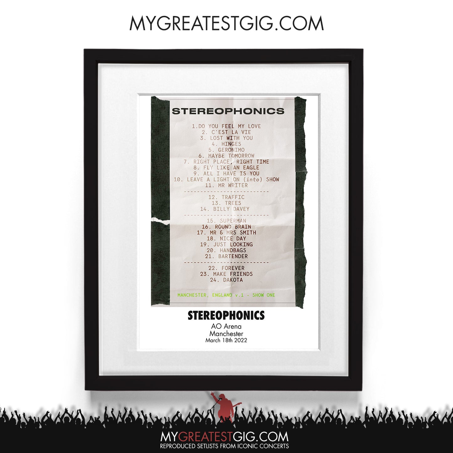 Stereophonics - Manchester - Mar 18th 2022 Recreated Setlist Poster