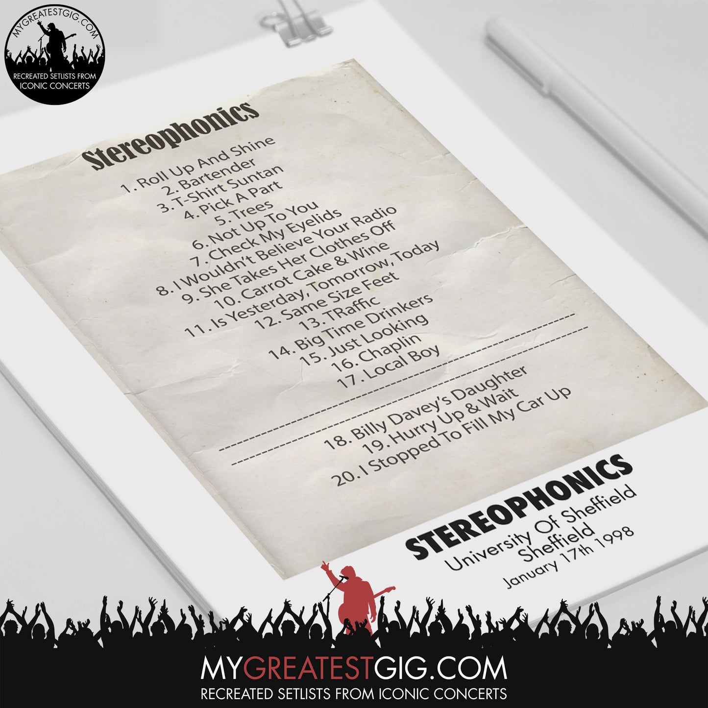 Stereophonics - Sheffield - Jan 17th 1998 Recreated Set List Poster