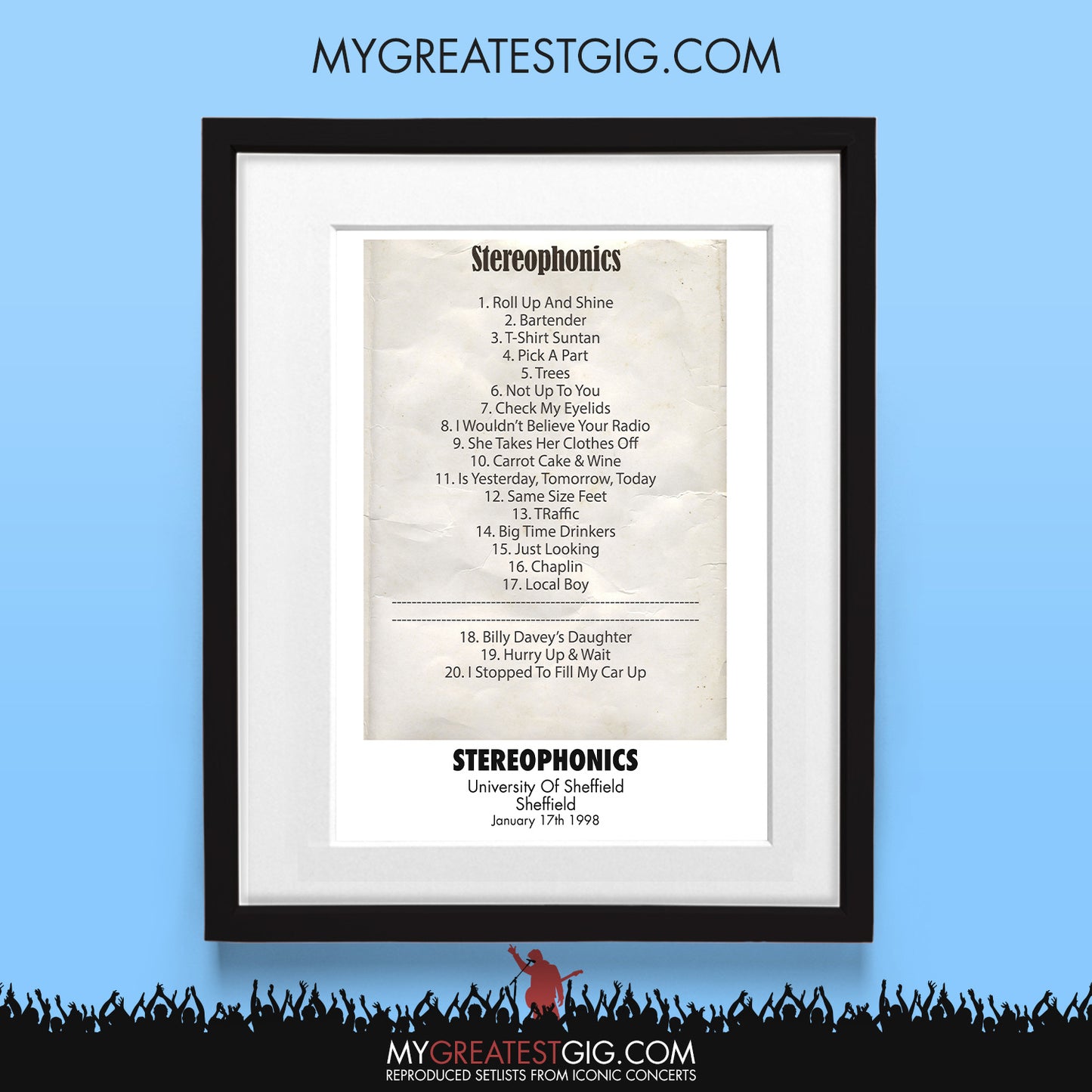 Stereophonics - Sheffield - Jan 17th 1998 Recreated Set List Poster