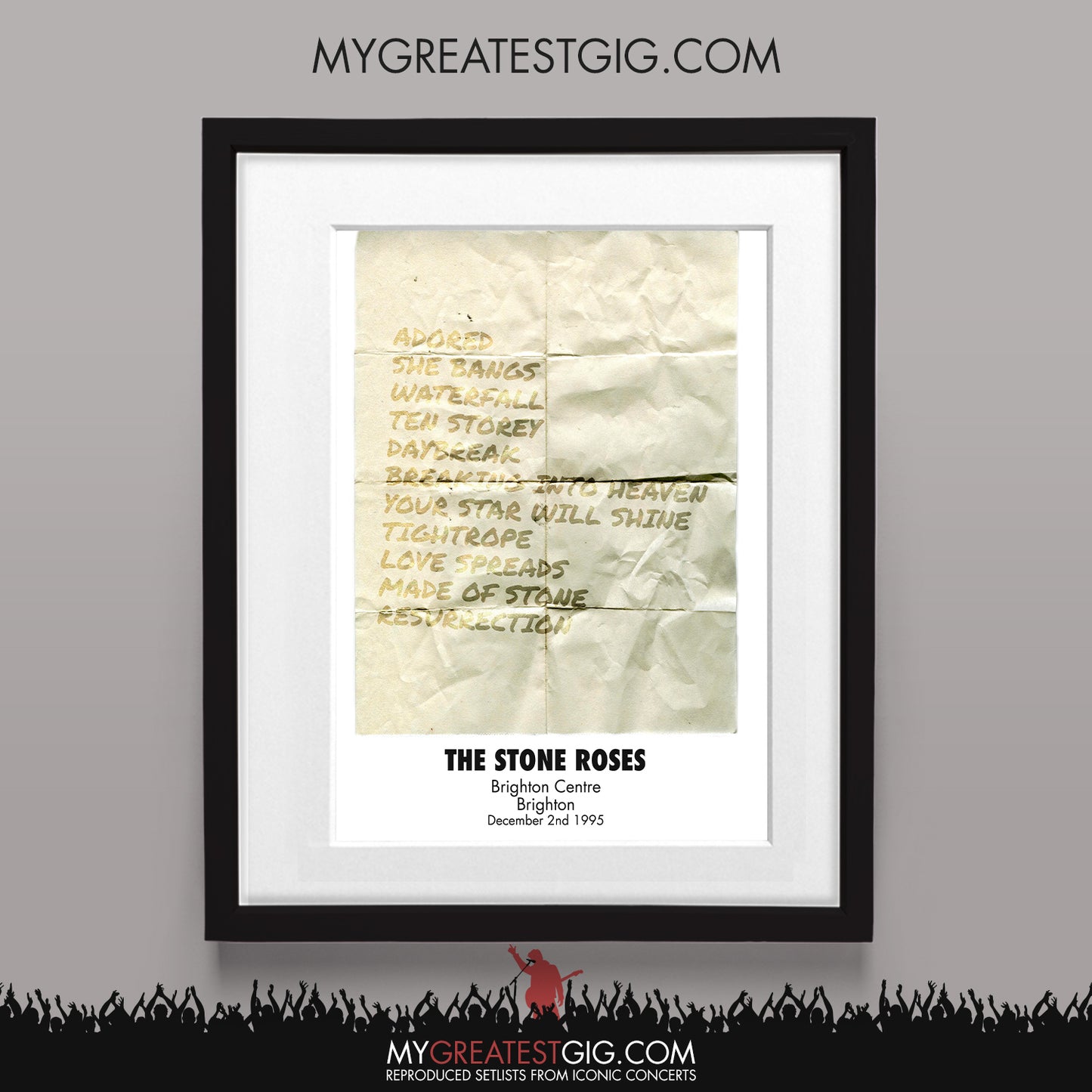 Stone Roses - Brighton - Dec 2nd 1995 Recreated Set List Poster
