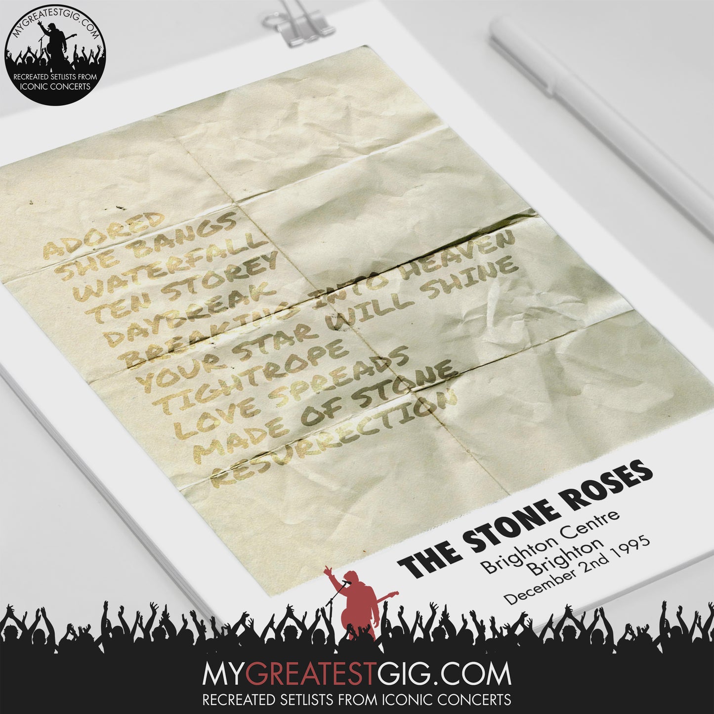 Stone Roses - Brighton - Dec 2nd 1995 Recreated Set List Poster