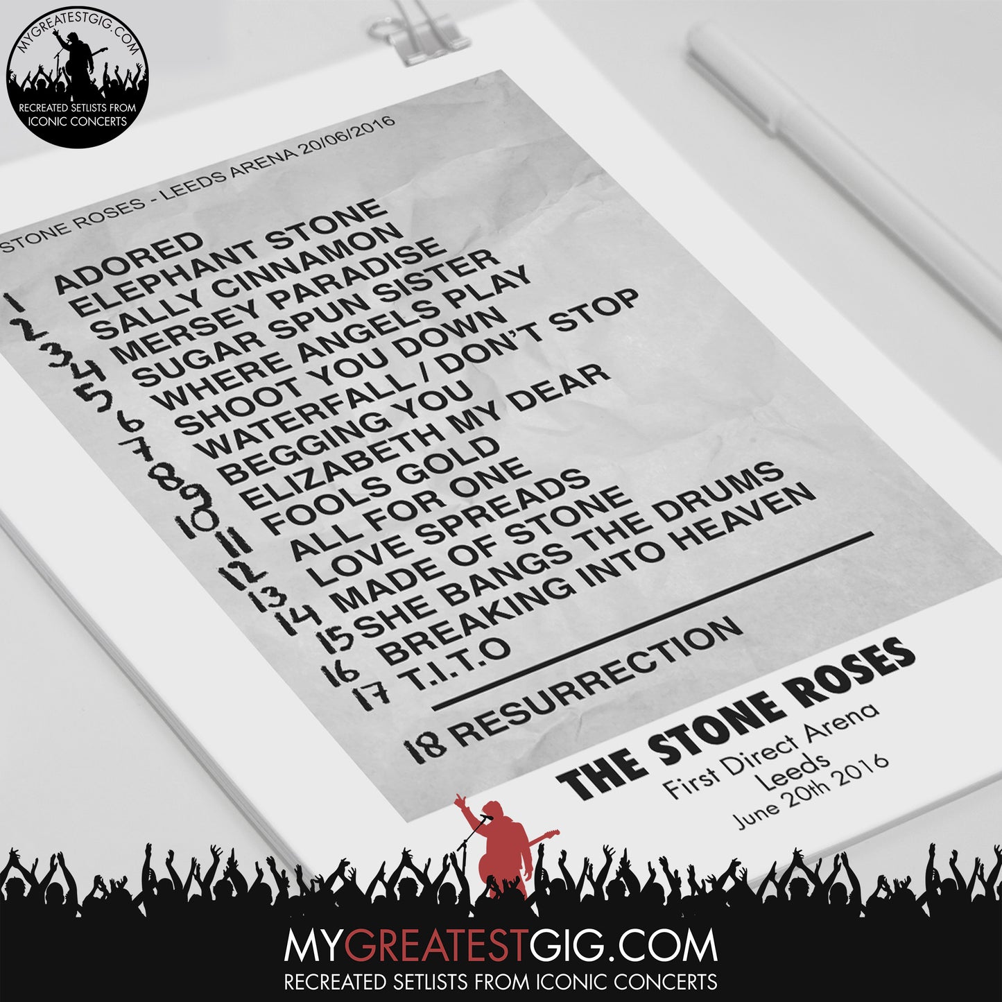 Stone Roses - Leeds - Jun 20th 2016 Recreated Set List Poster