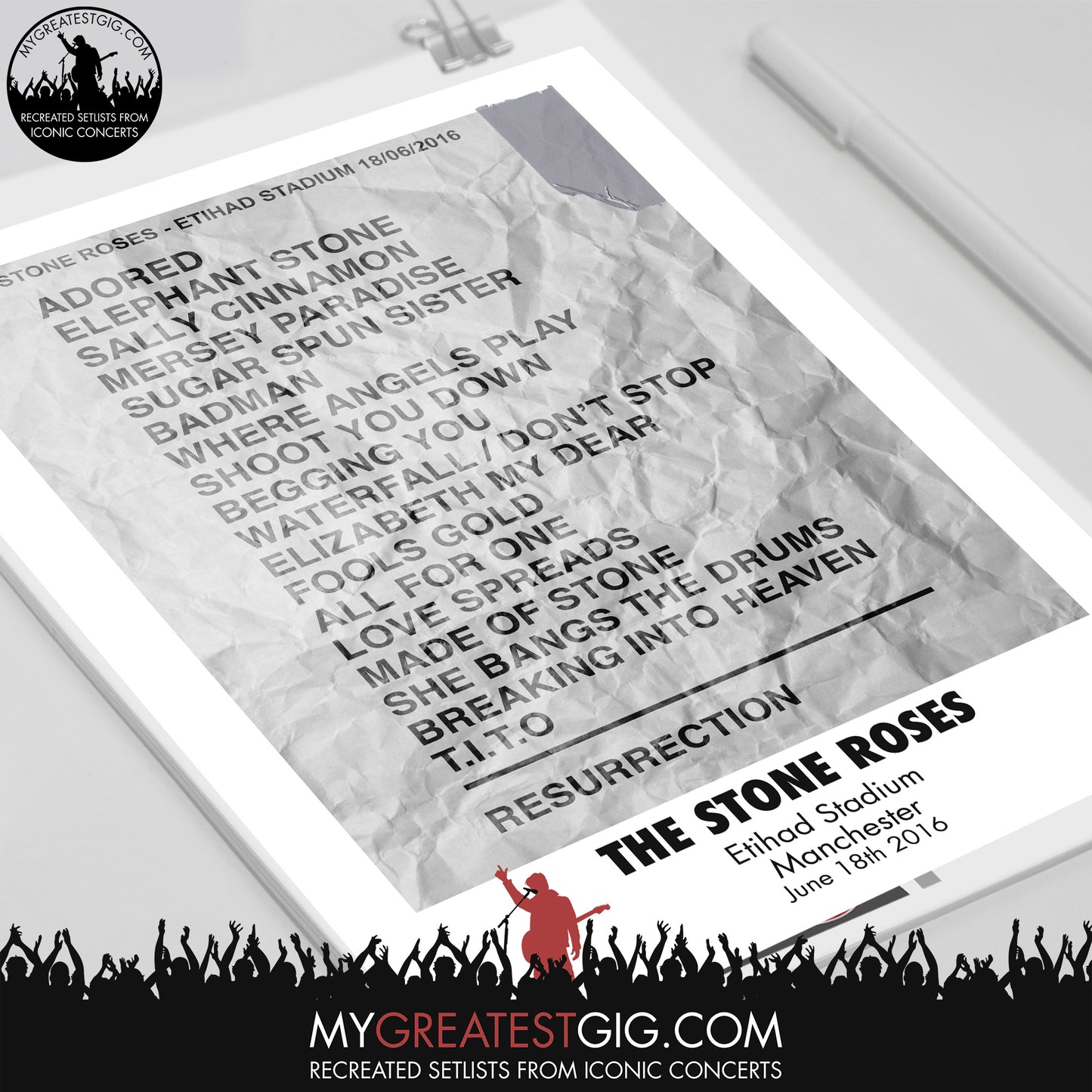 Stone Roses - Manchester - Jun 18th 2016 Recreated Set List Poster