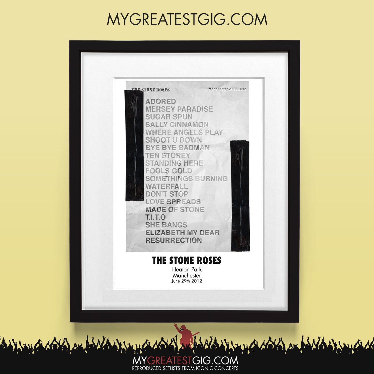 Stone Roses - Manchester - Jun 29th 2012 Recreated Set List Poster
