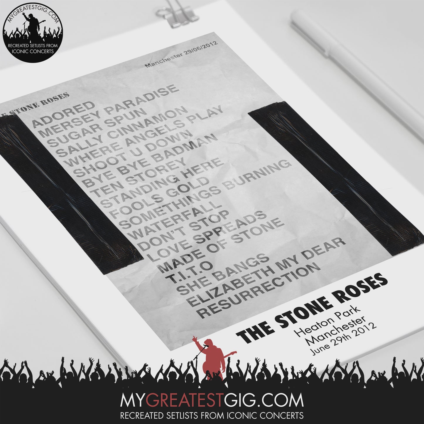 Stone Roses - Manchester - Jun 29th 2012 Recreated Set List Poster