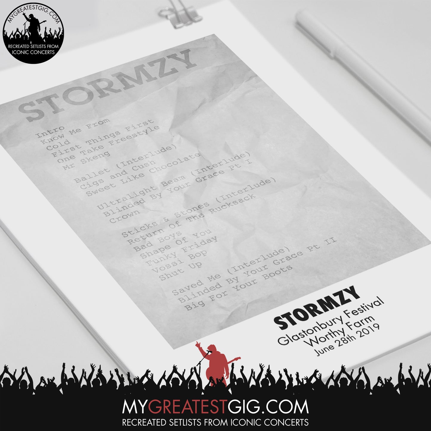 Stormzy - Glastonbury Festival - Jun 28th 2019 Recreated Set List Poster & Illustration Bundle