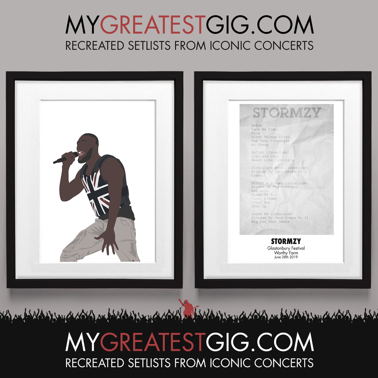 Stormzy - Glastonbury Festival - Jun 28th 2019 Recreated Set List Poster & Illustration Bundle