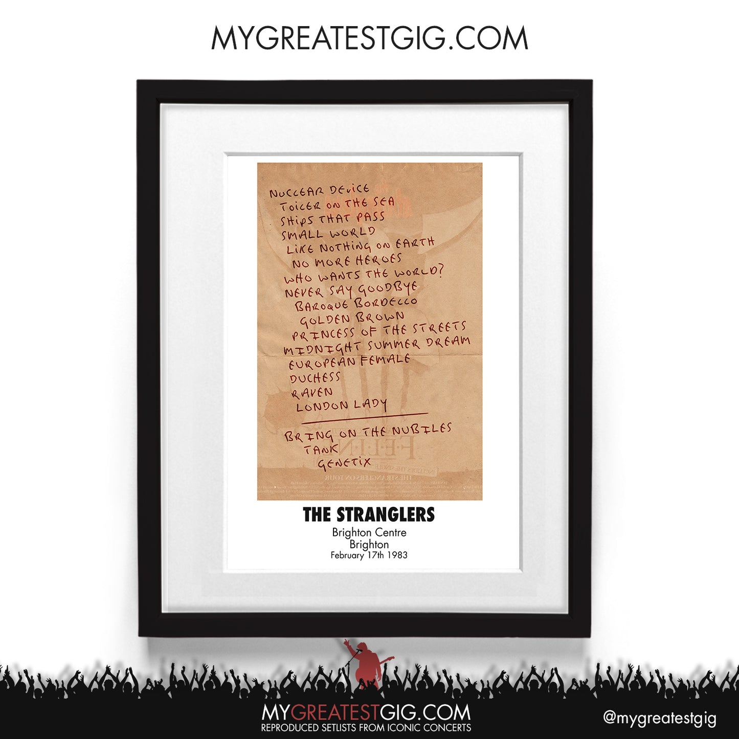 The Stranglers - Brighton - February 17th 1983 Recreated Setlist Poster