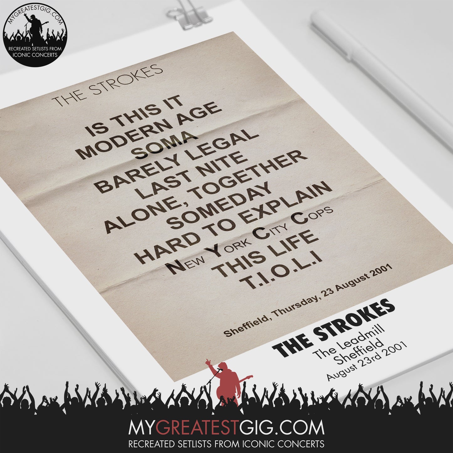 The Strokes - The Leadmill - Sheffield - Aug 23rd 2001 Recreated Setlist Poster