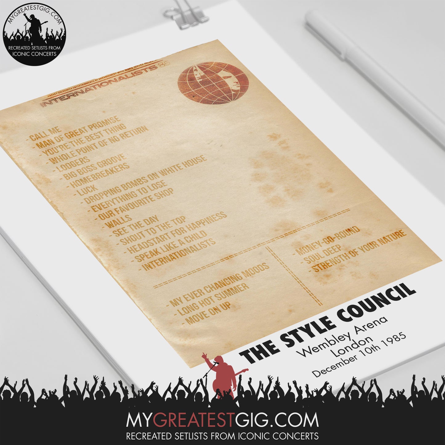 Style Council - London - Dec 10th 1985 Recreated Set List Poster