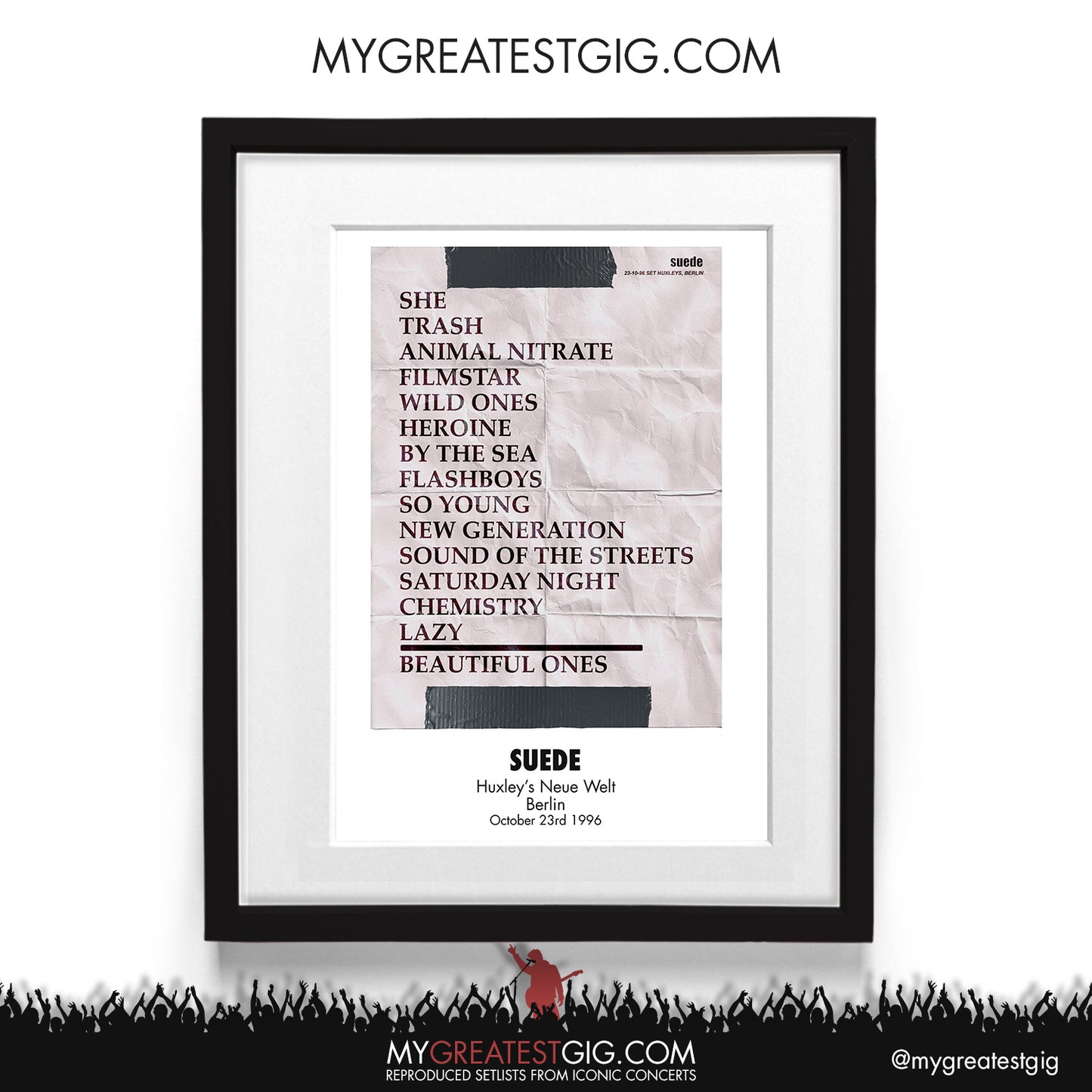 Suede - Berlin - October 23rd 1996 Recreated Setlist Poster