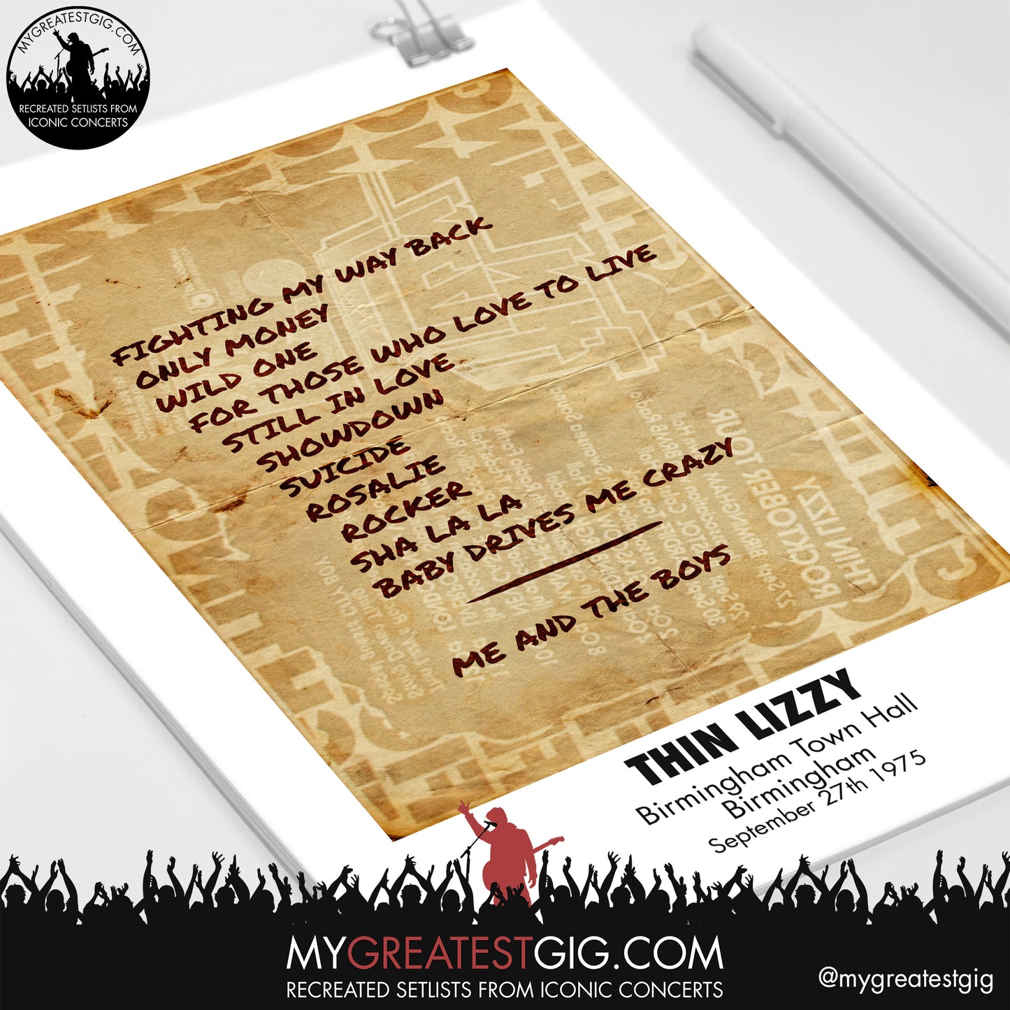 Thin Lizzy - Birmingham - Sep 27th 1975 Recreated Setlist Poster
