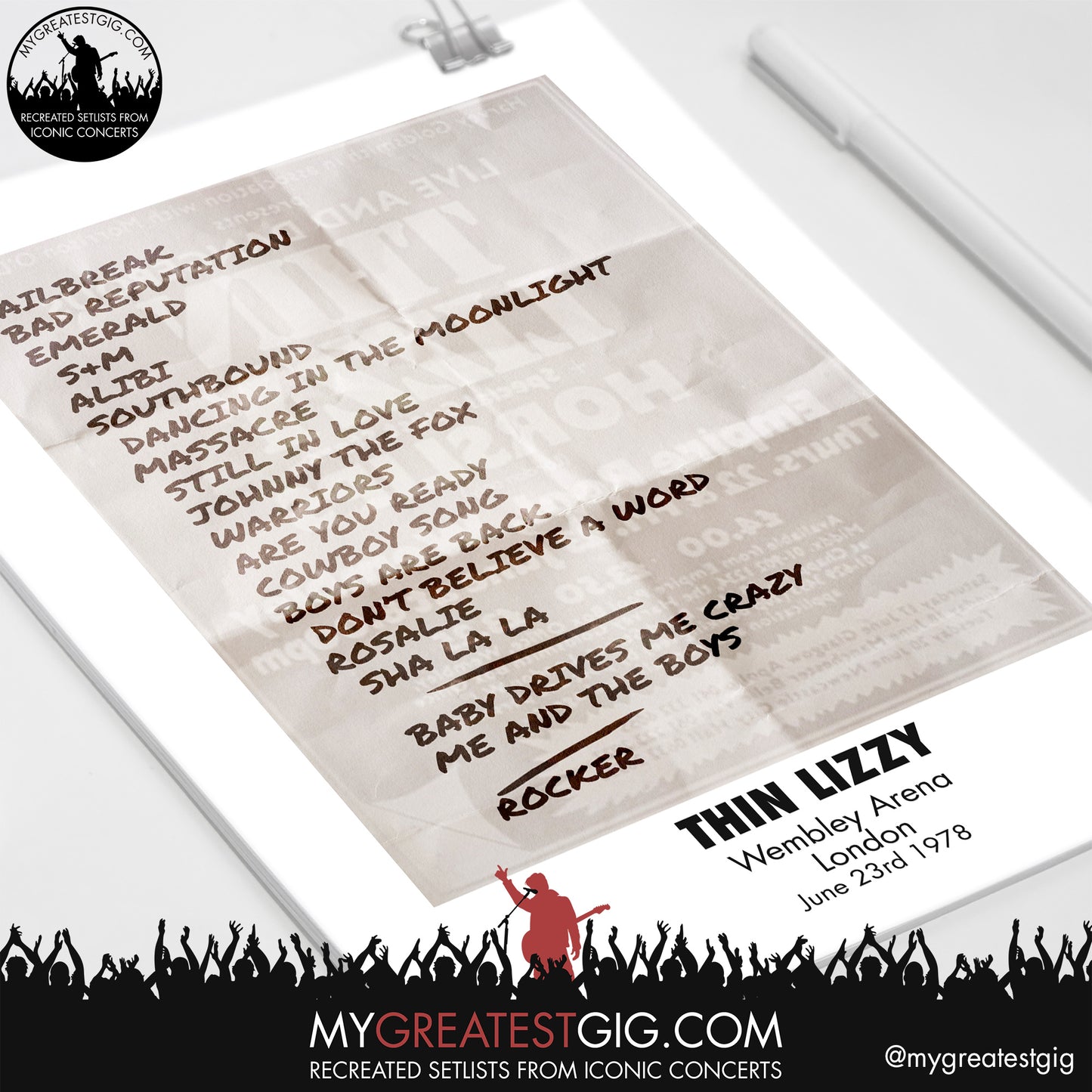 Thin Lizzy - London - Jun 23rd 1978 Recreated Setlist Poster