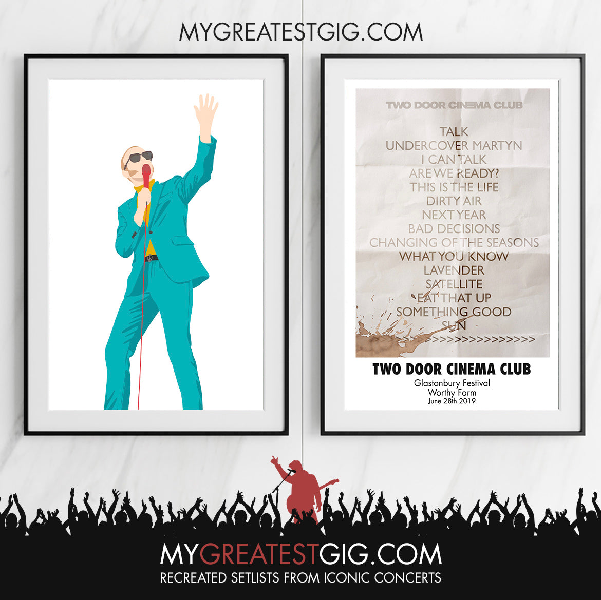 Two Door Cinema Club - Glastonbury Festival - Jun 28th 2019 Recreated Set List Poster & Illustration Bundle